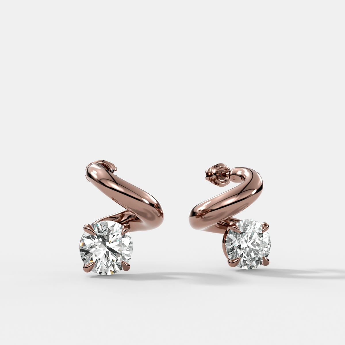 Spiral Studs with Round Cut Diamond