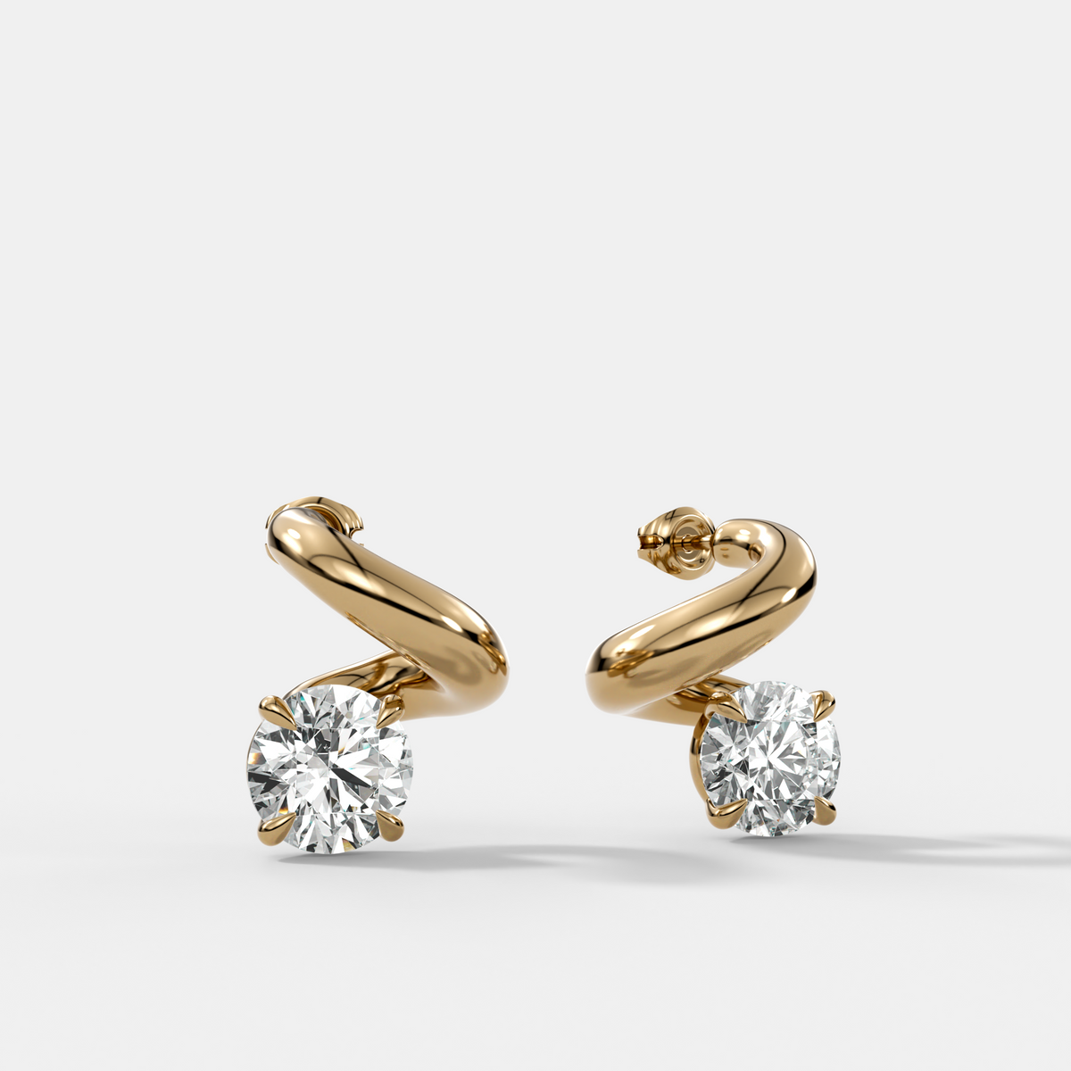 Spiral Studs with Round Cut Diamond