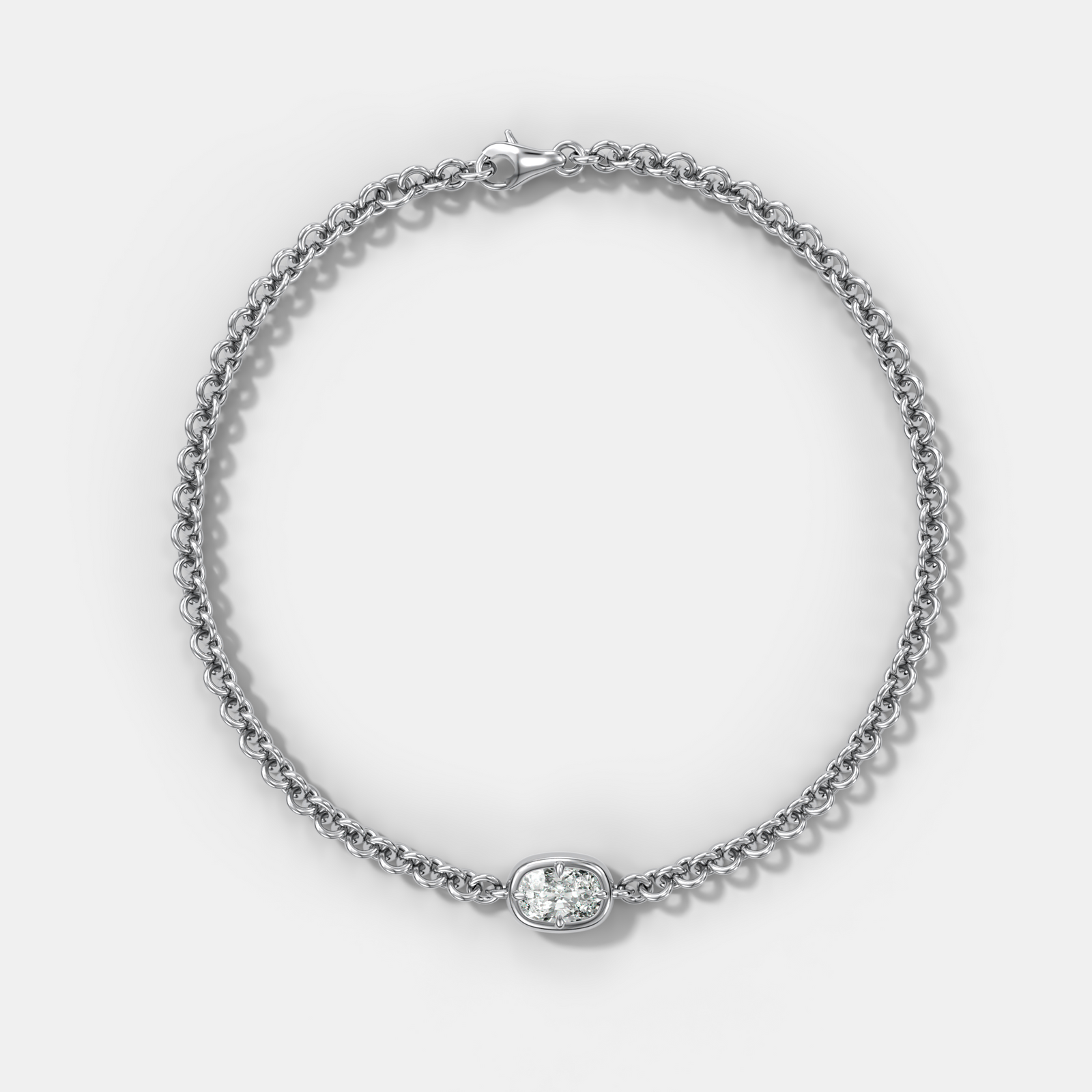 Single Club Necklace with East West Elongated Cushion Cut Diamond