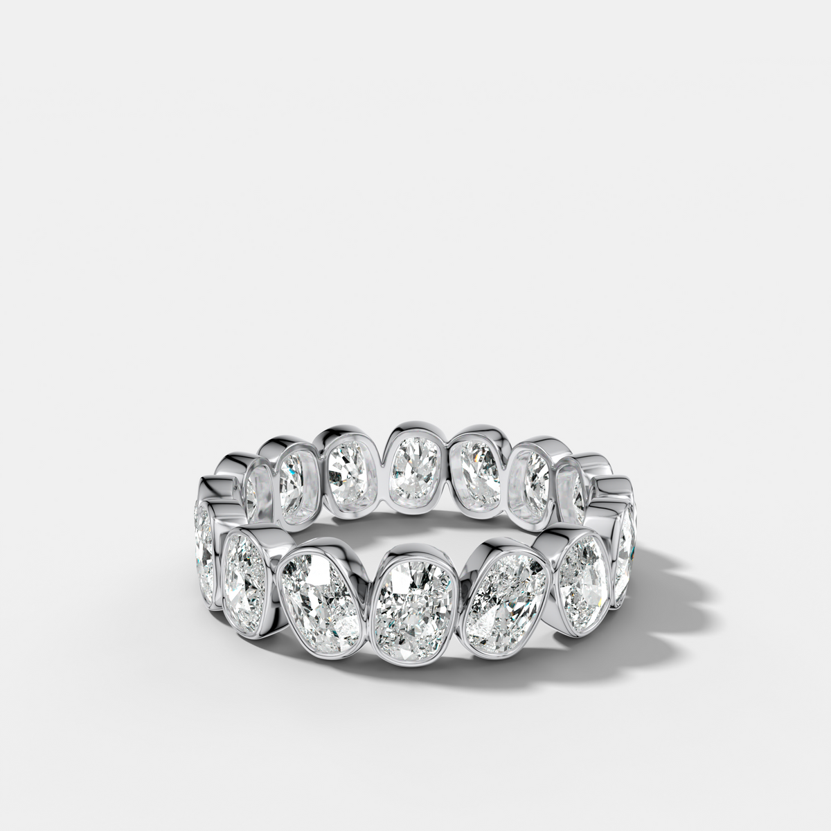 Tilted Bezel Set Eternity Band with Cushion Cuts