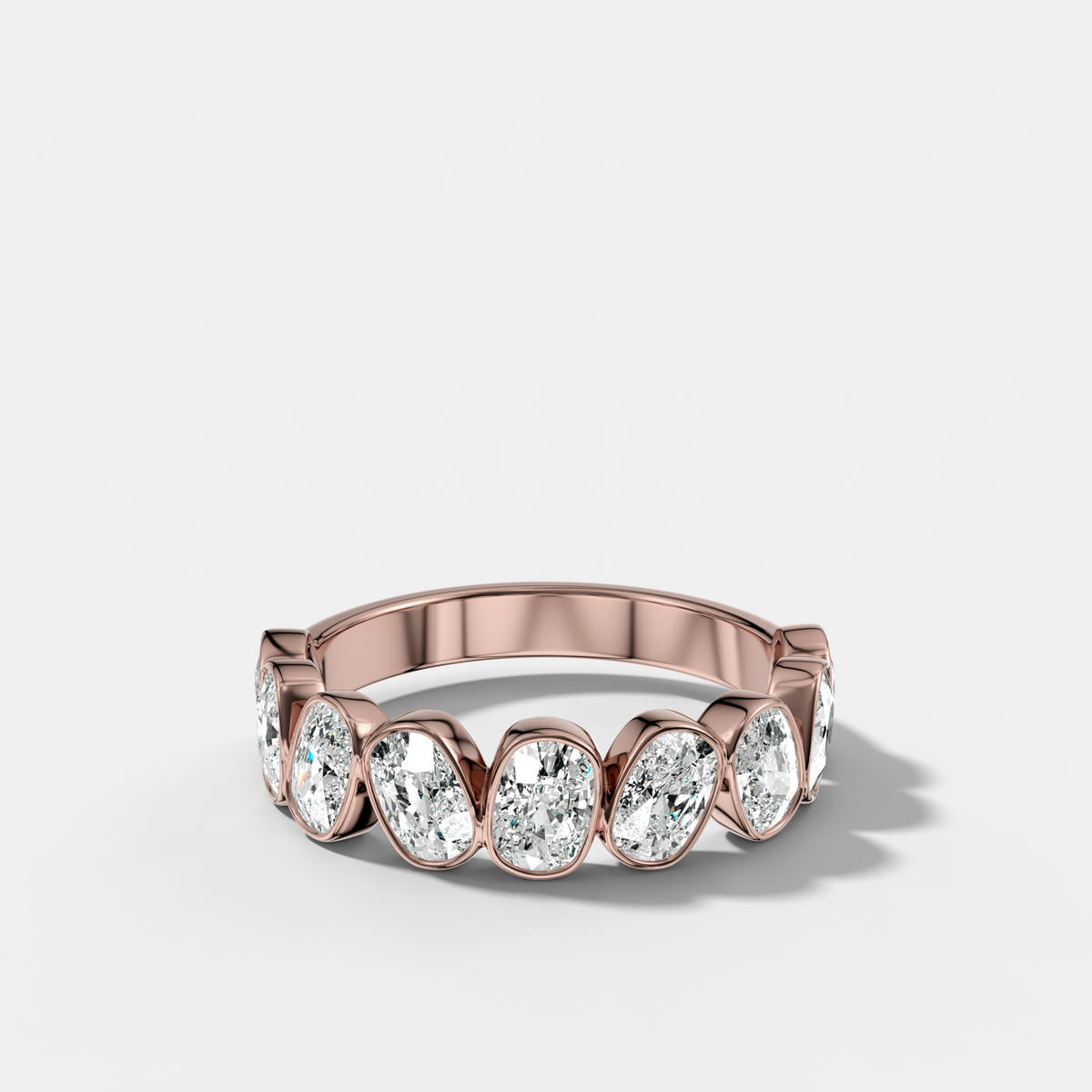 Tilted Bezel Set Wedding Band with Cushion Cuts
