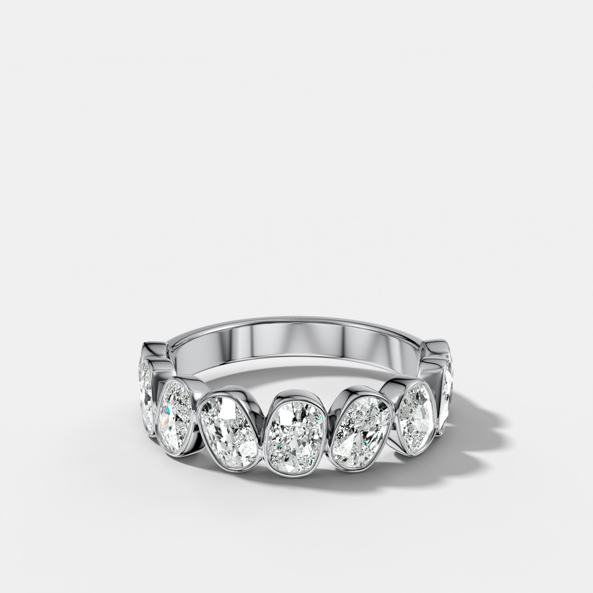 Tilted Bezel Set Wedding Band with Cushion Cuts