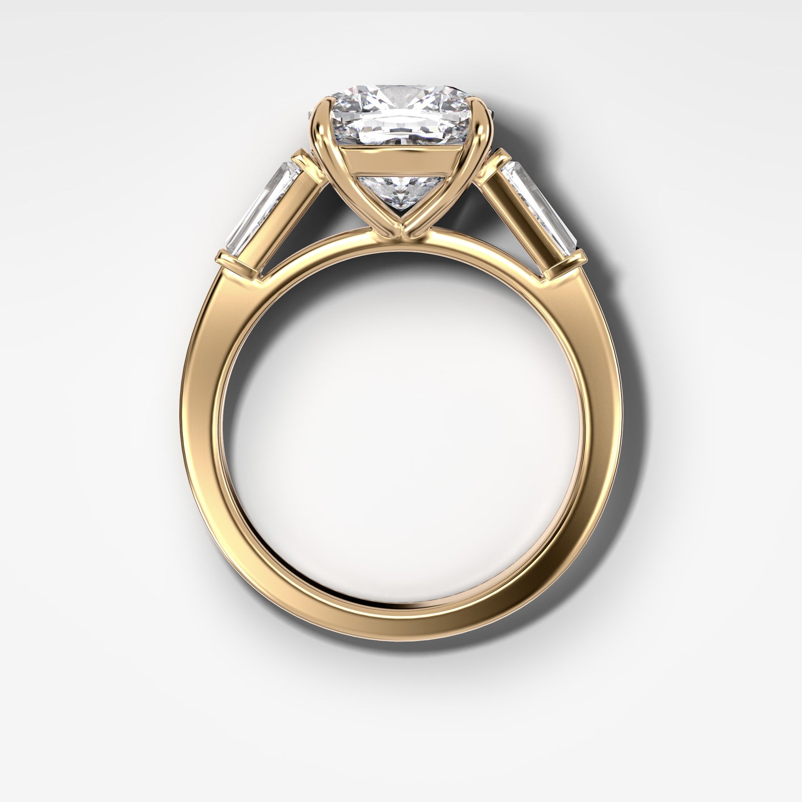 Translunar Tapered Baguette Engagement Ring With Cushion Cut by Good Stone in Yellow Gold