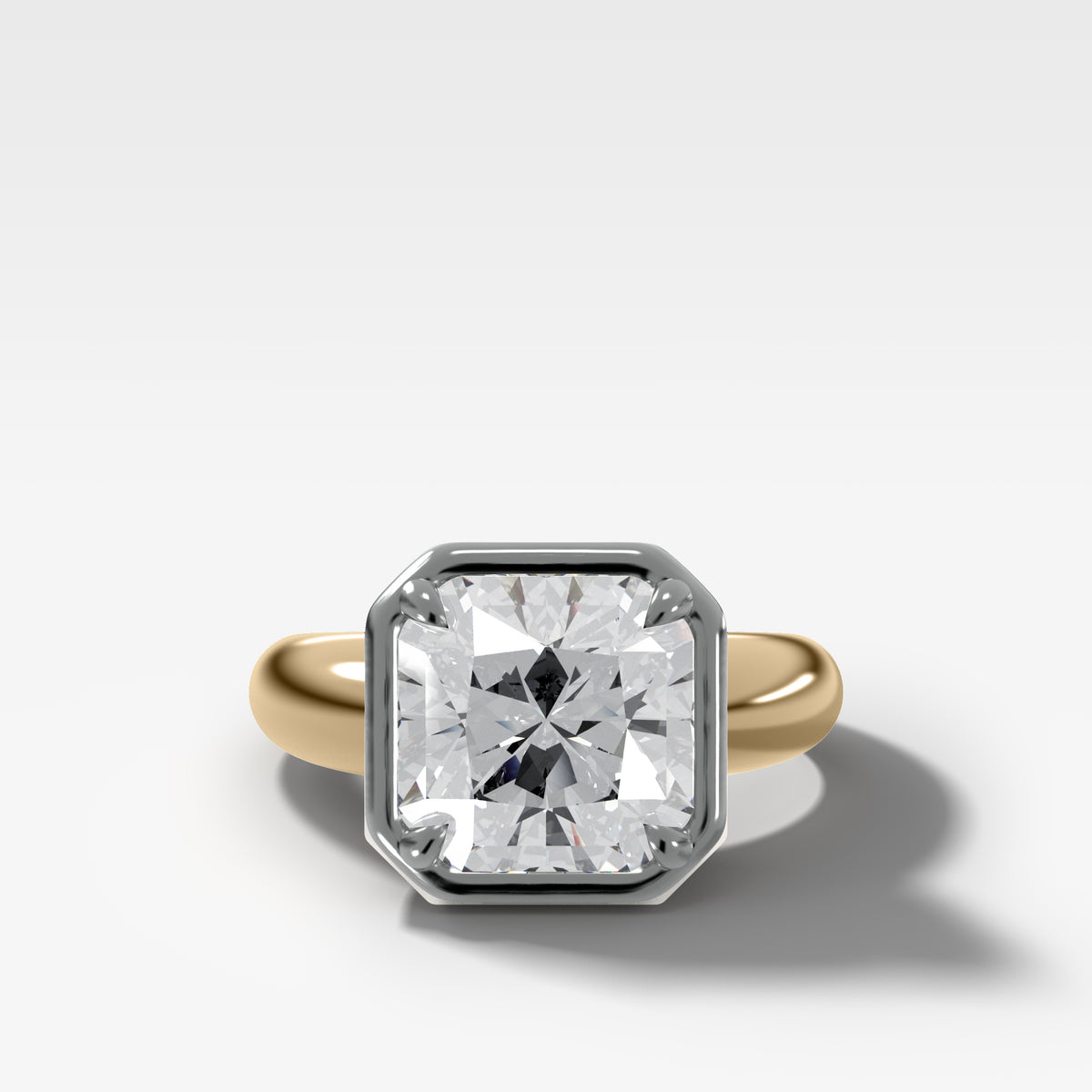 Mixed Metal Club Ring Solitaire Engagement Ring With a Radiant Square Cut Diamond