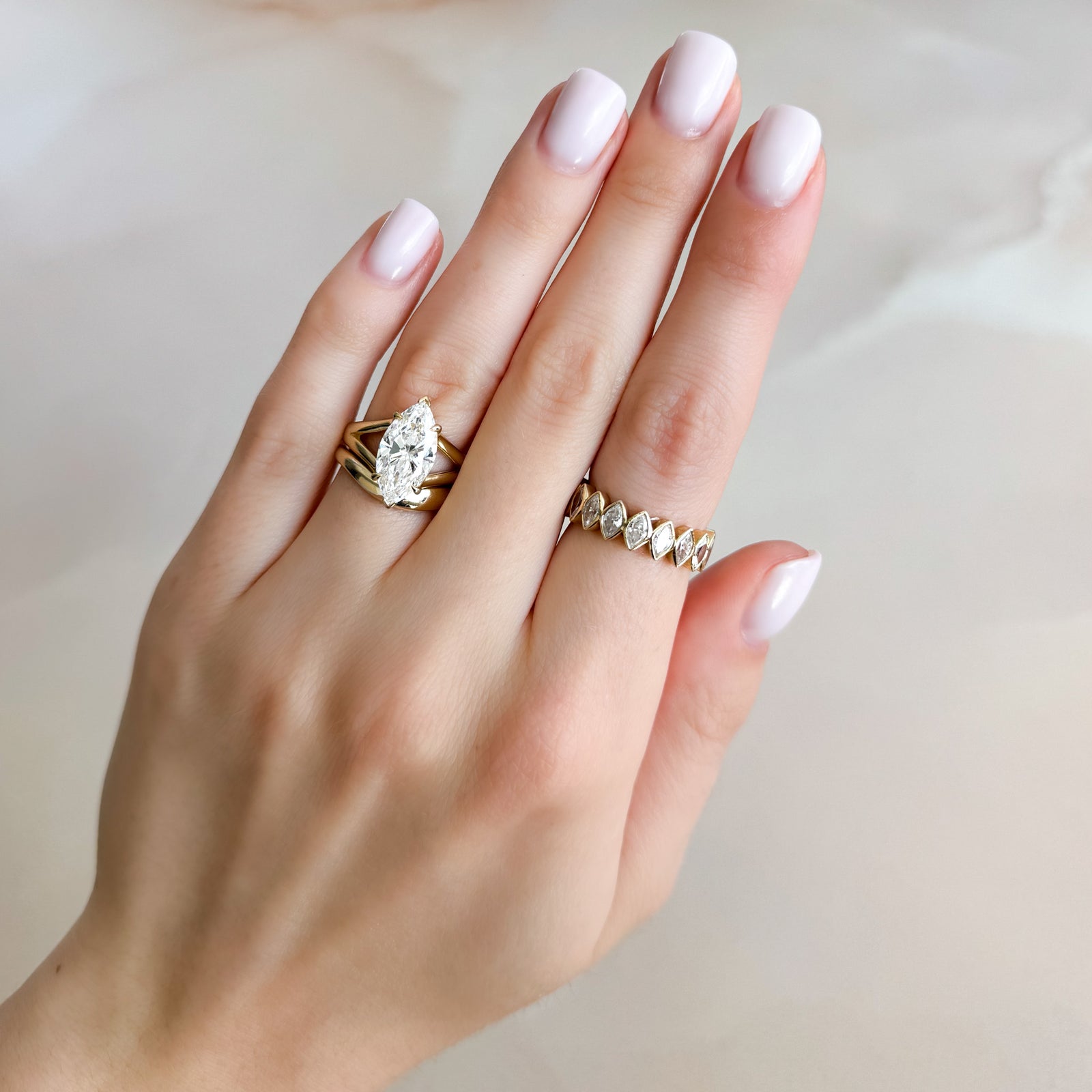 Midi Bezel Set Eternity Band With Marquise Cuts in Yellow Gold by Good Stone