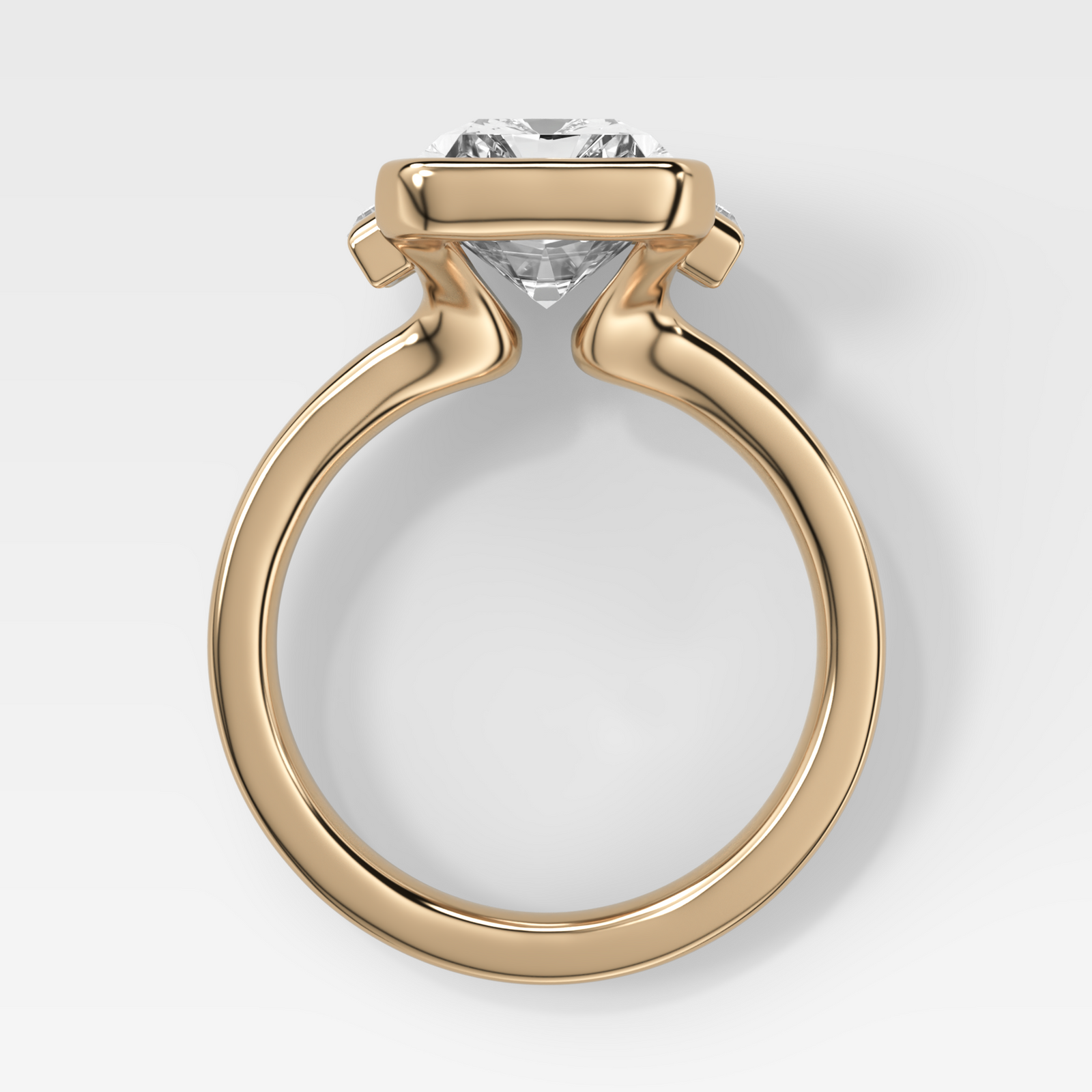 Three Stone Half Bezel Engagement Ring with Mini Baguette Side Stones and Emerald Cut Diamond No.1 - GOODSTONE