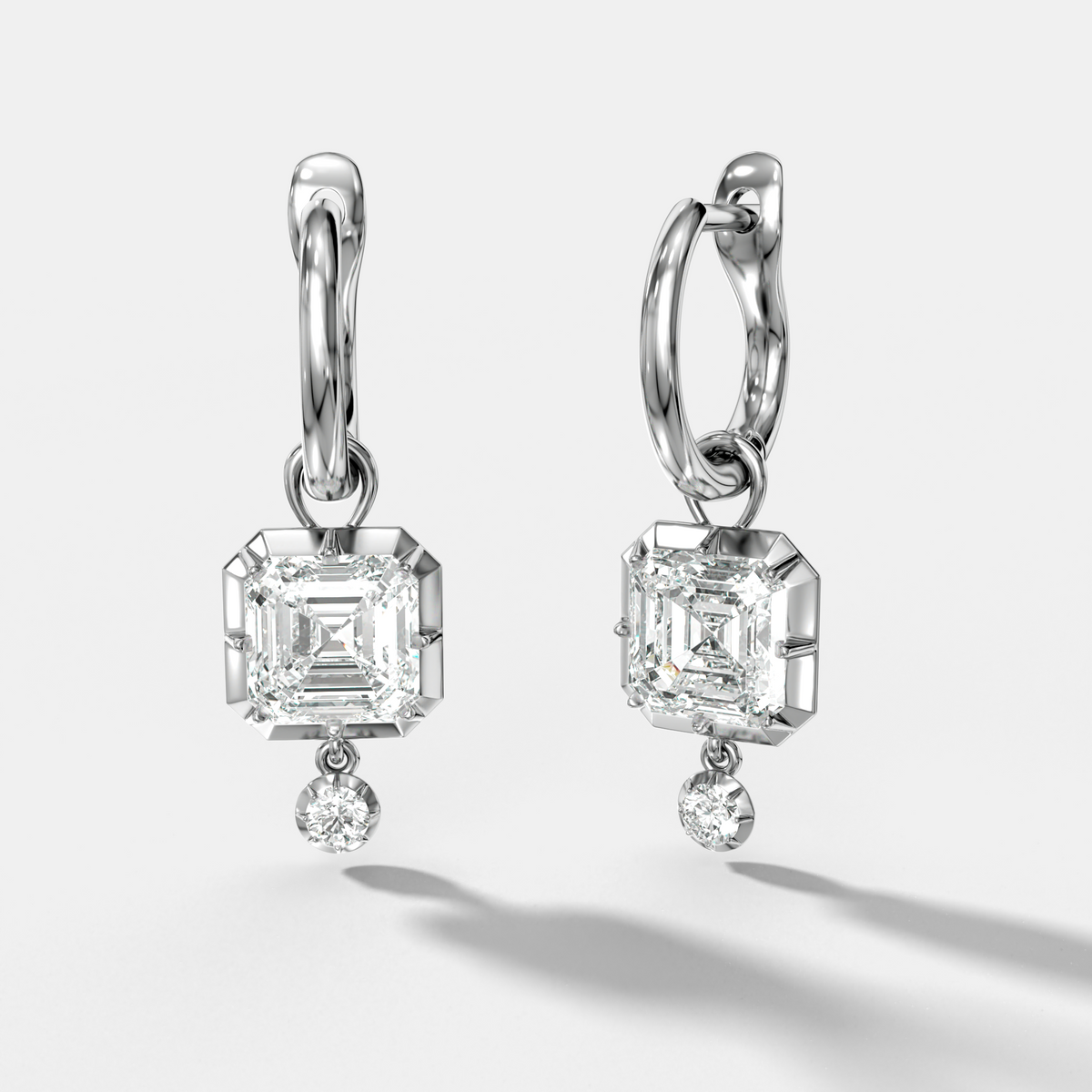Tiered Button Back Drop Huggies with Asscher Cut Diamonds