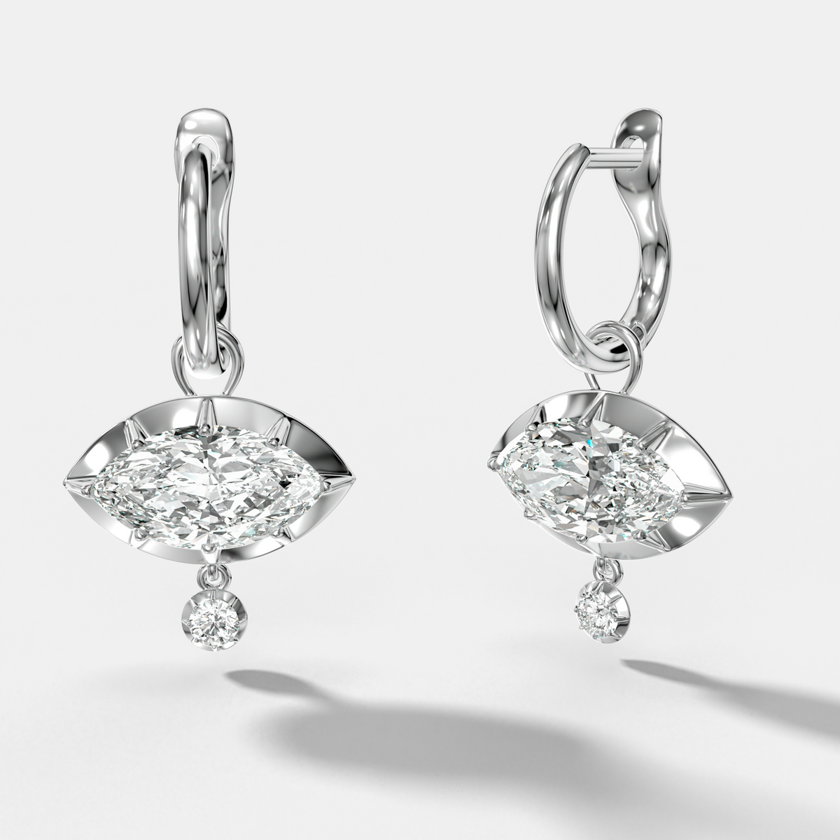 Tiered Button Back Drop Huggies with Marquise Cut Diamonds