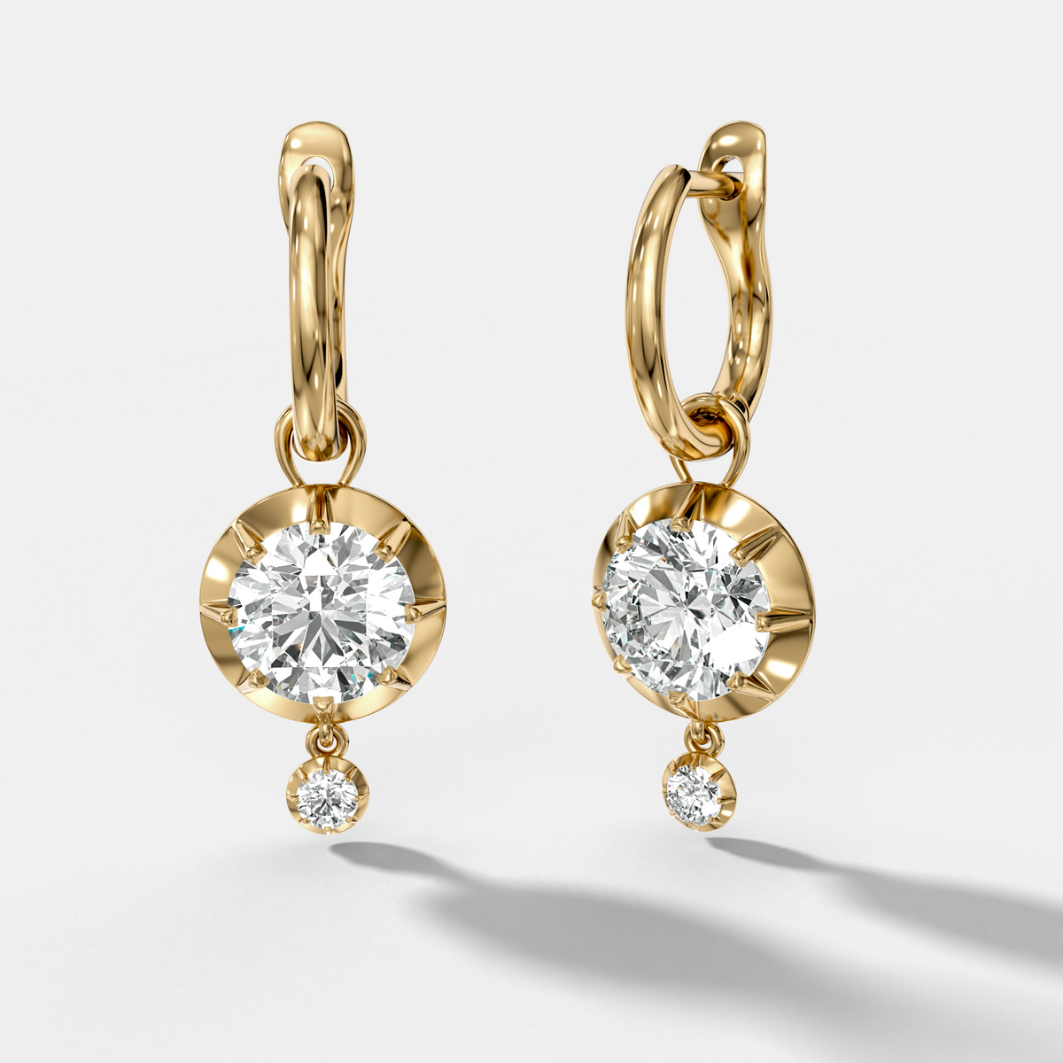 Tiered Button Back Drop Huggies with Round Cut Diamonds