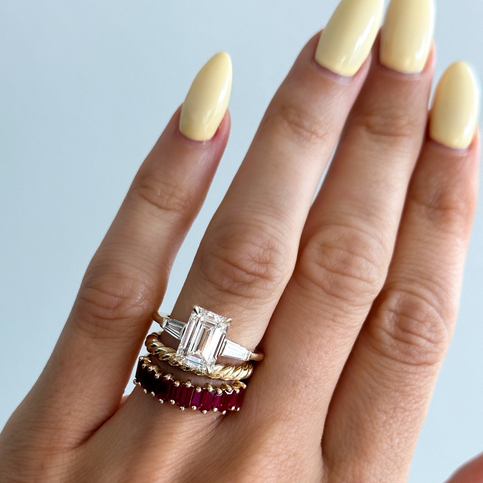 Red Ruby Baguette Stackable Ring Band Good Stone Inc Yellow Gold 14k Natural