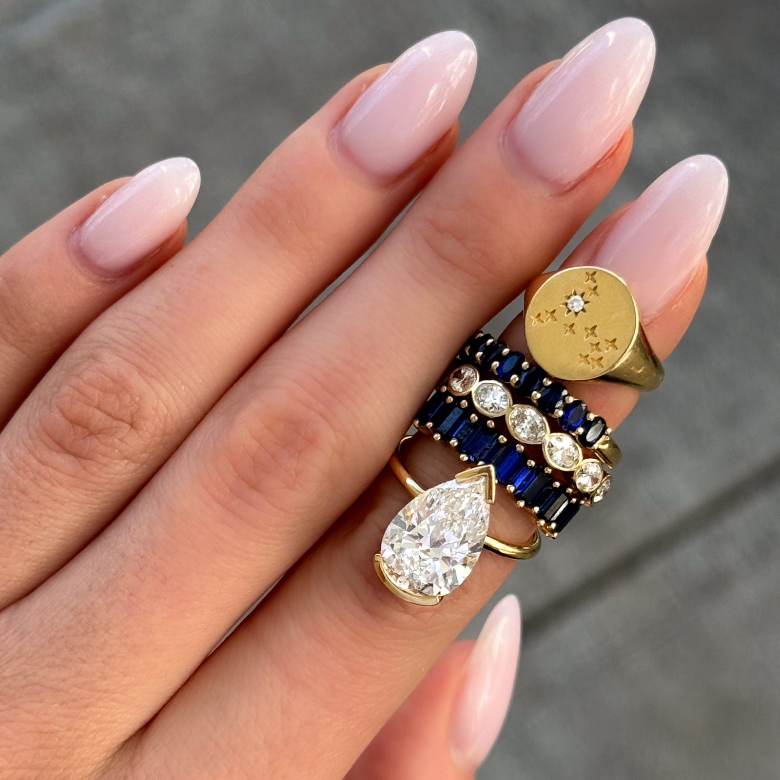 Petite Shared Prong Wedding Band with Blue Oval Sapphires Band Good Stone Inc Yellow Gold 14k Natural