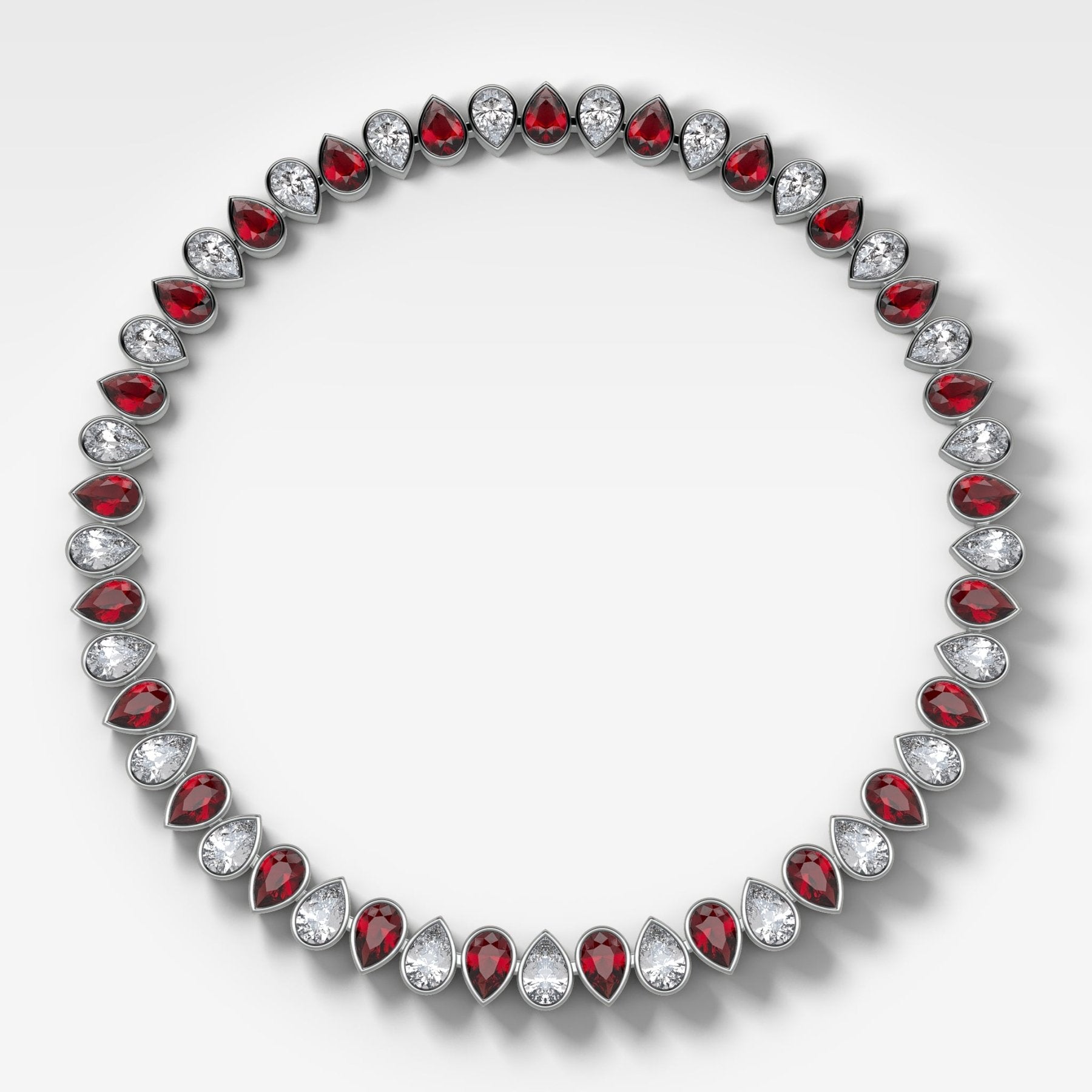 Alternating Full Bezel Pear Ruby Diamond Choker Necklace - GOODSTONE