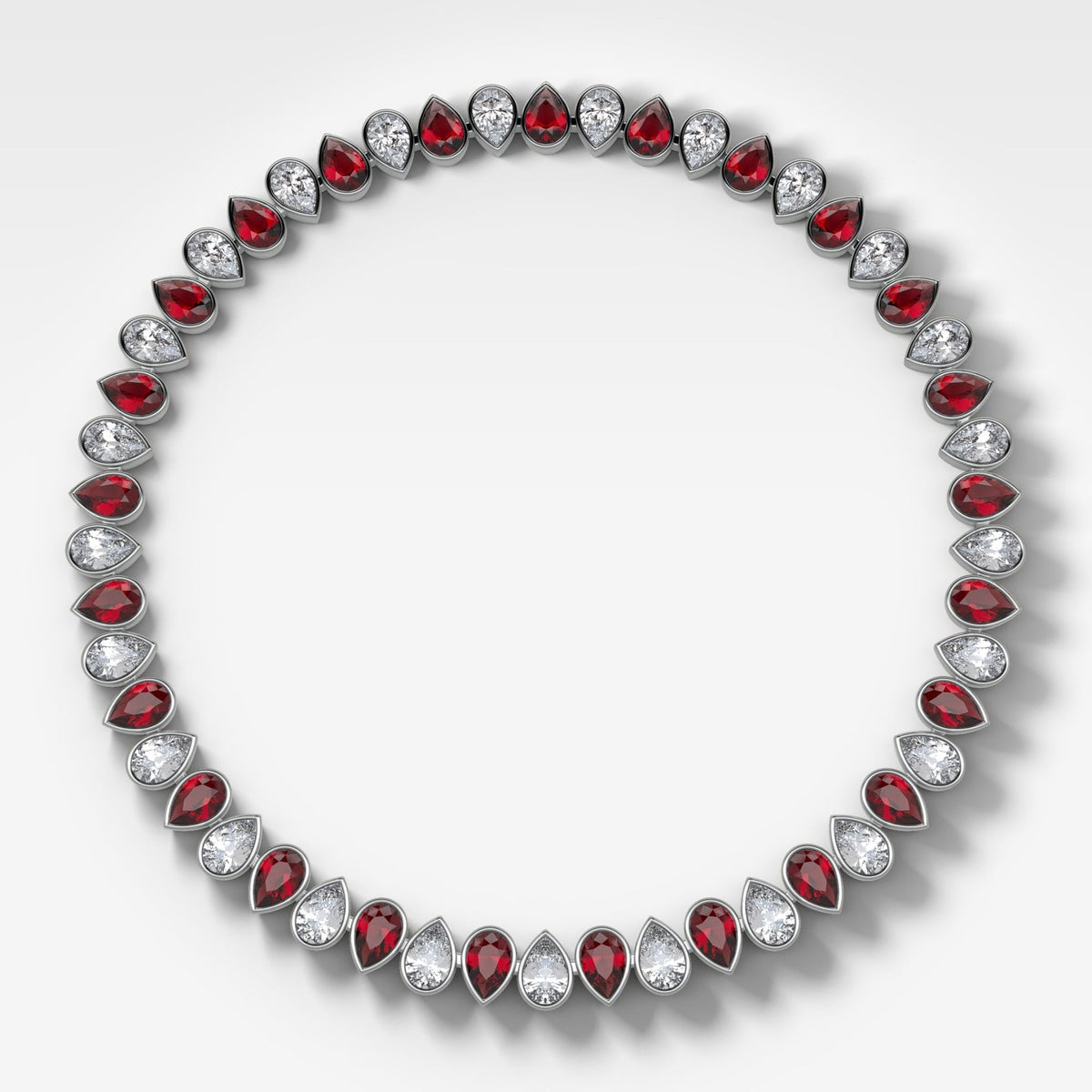 Alternating Full Bezel Pear Ruby Diamond Choker Necklace - GOODSTONE