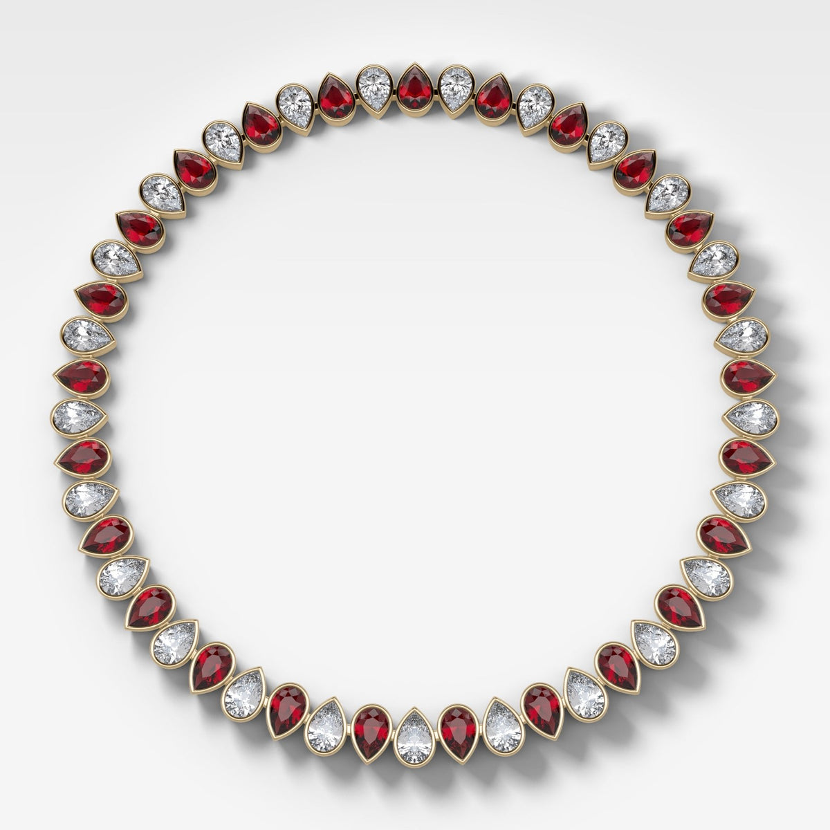 Alternating Full Bezel Pear Ruby Diamond Choker Necklace - GOODSTONE