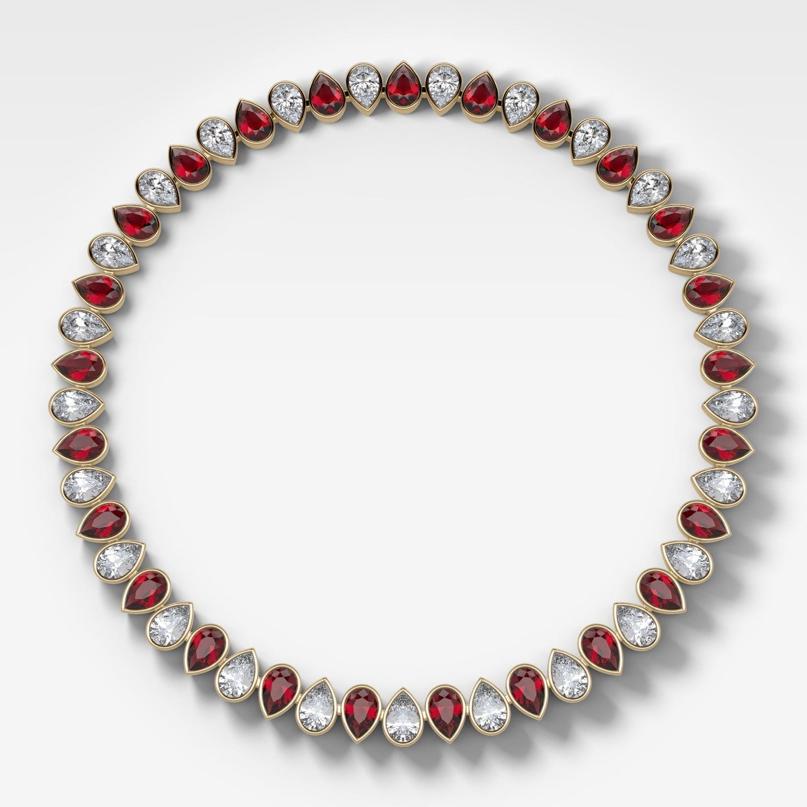Alternating Full Bezel Pear Ruby Diamond Choker Necklace - GOODSTONE