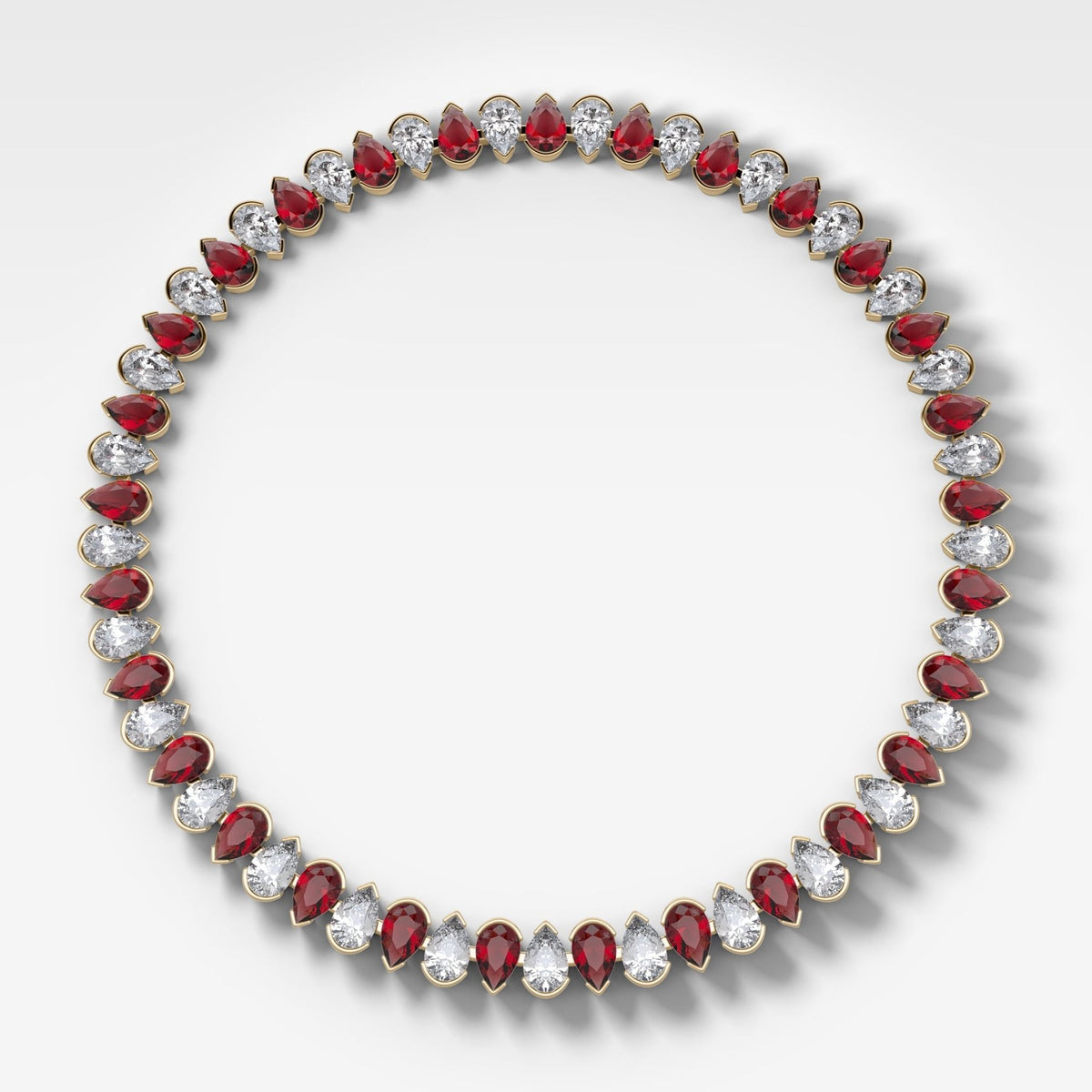 Alternating Half Bezel Pear Ruby Diamond Choker Necklace - GOODSTONE