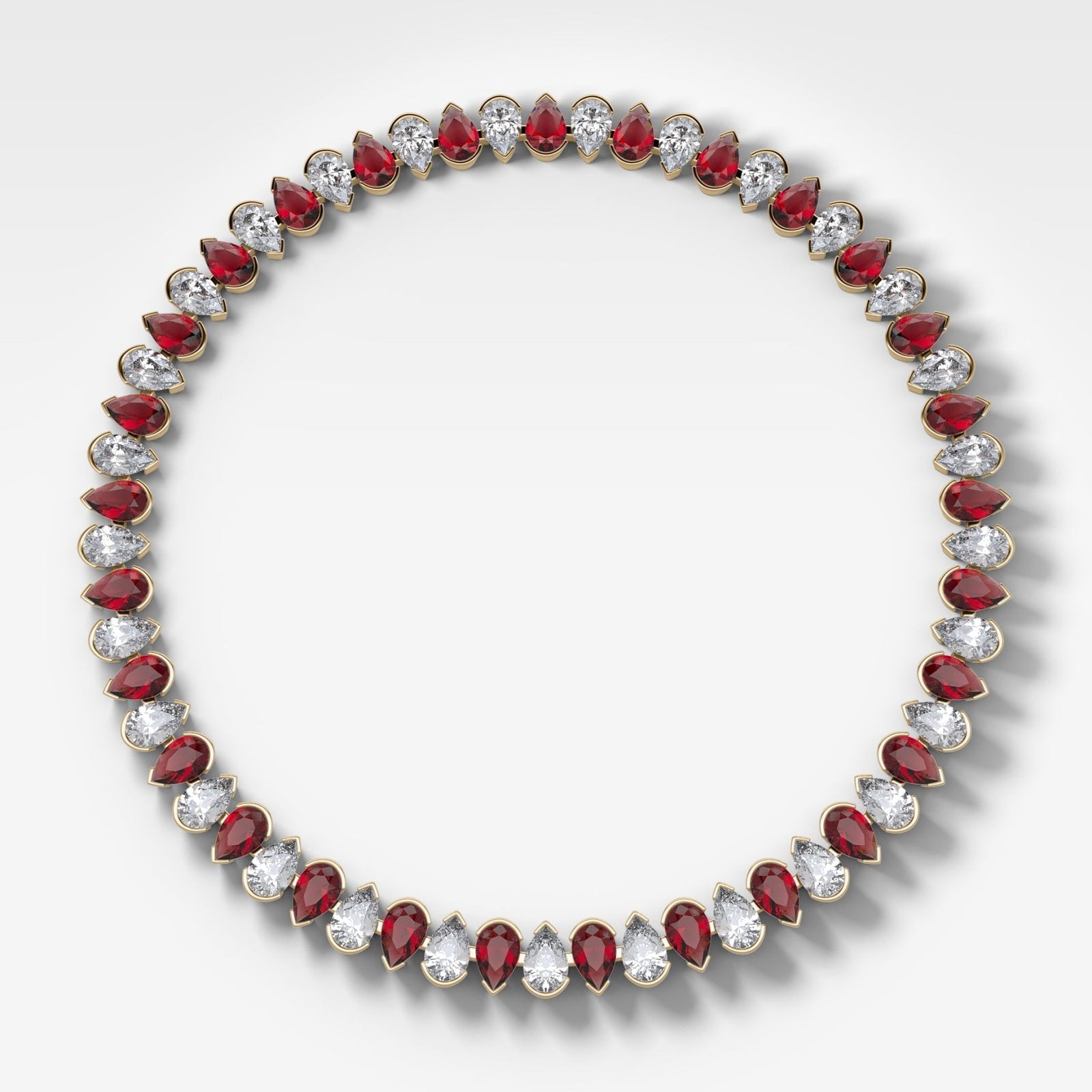 Alternating Half Bezel Pear Ruby Diamond Choker Necklace - GOODSTONE