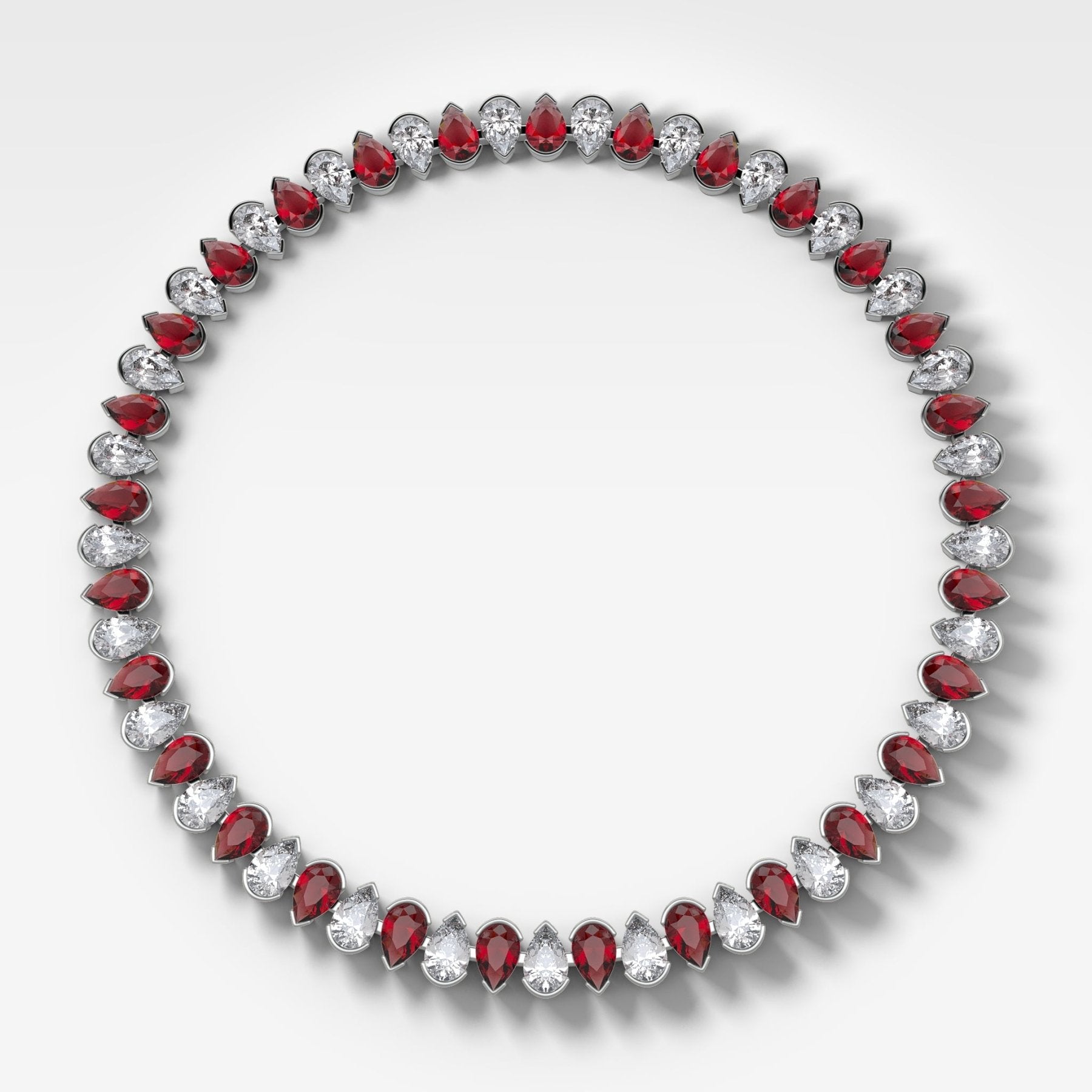 Alternating Half Bezel Pear Ruby Diamond Choker Necklace - GOODSTONE
