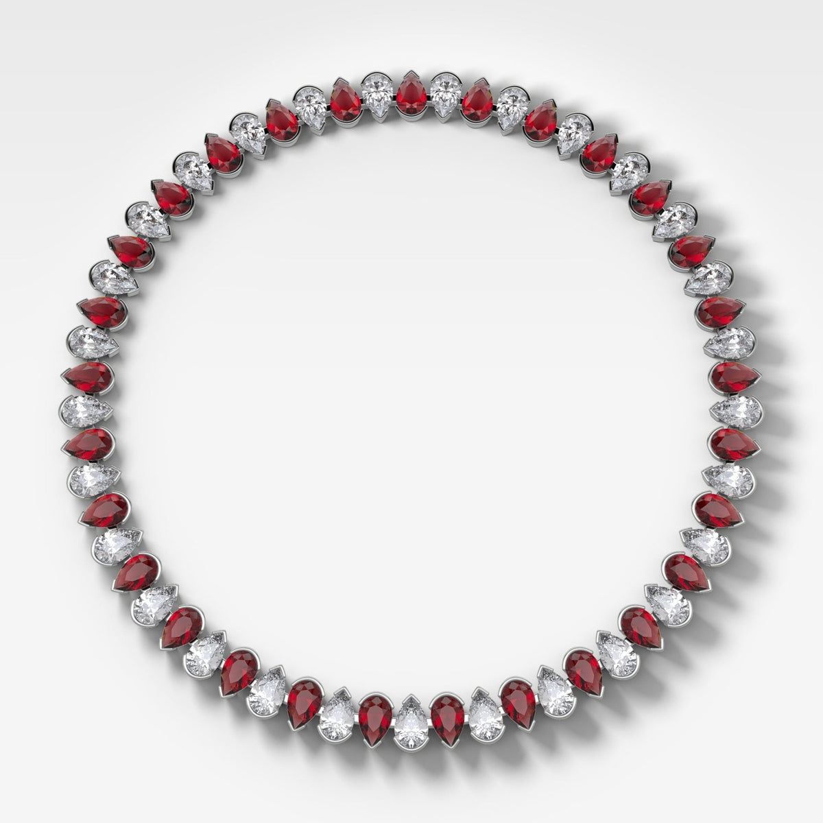 Alternating Half Bezel Pear Ruby Diamond Choker Necklace - GOODSTONE