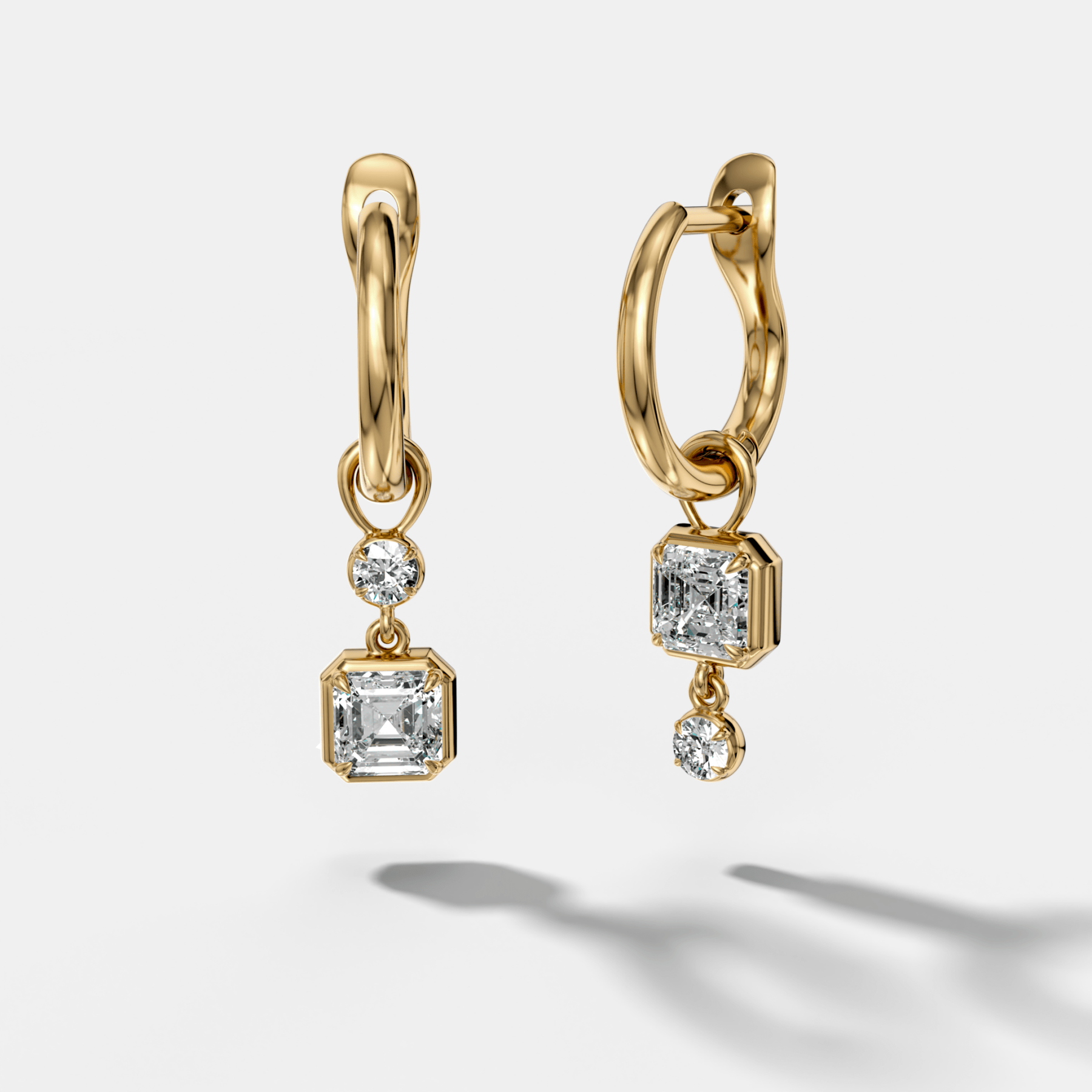 Alternating Mini Tiered Bezel Drop Huggies with Asscher Cut Diamonds - GOODSTONE