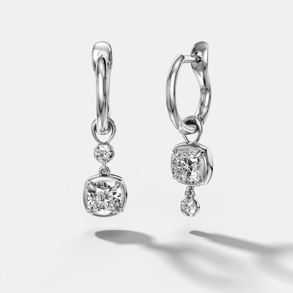 Alternating Mini Tiered Bezel Drop Huggies with Cushion Cut Diamonds - GOODSTONE