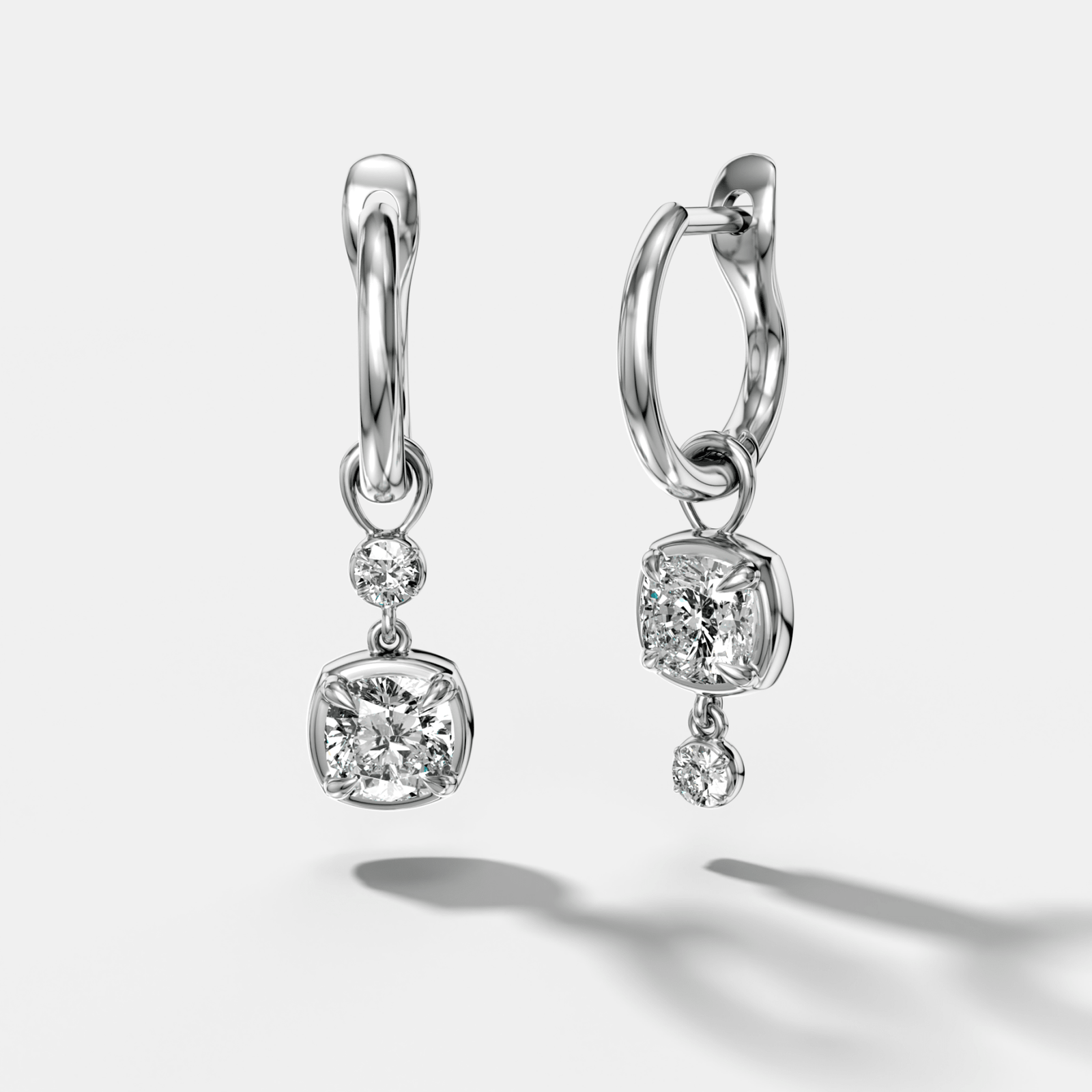 Alternating Mini Tiered Bezel Drop Huggies with Cushion Cut Diamonds - GOODSTONE