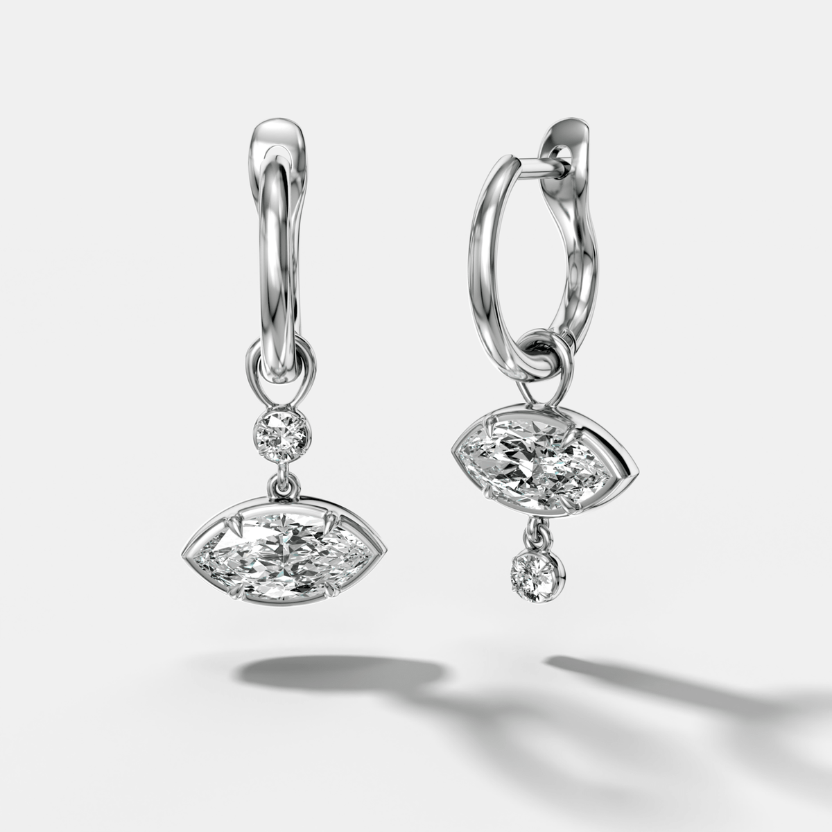 Alternating Mini Tiered Bezel Drop Huggies with Marquise Cut Diamonds - GOODSTONE