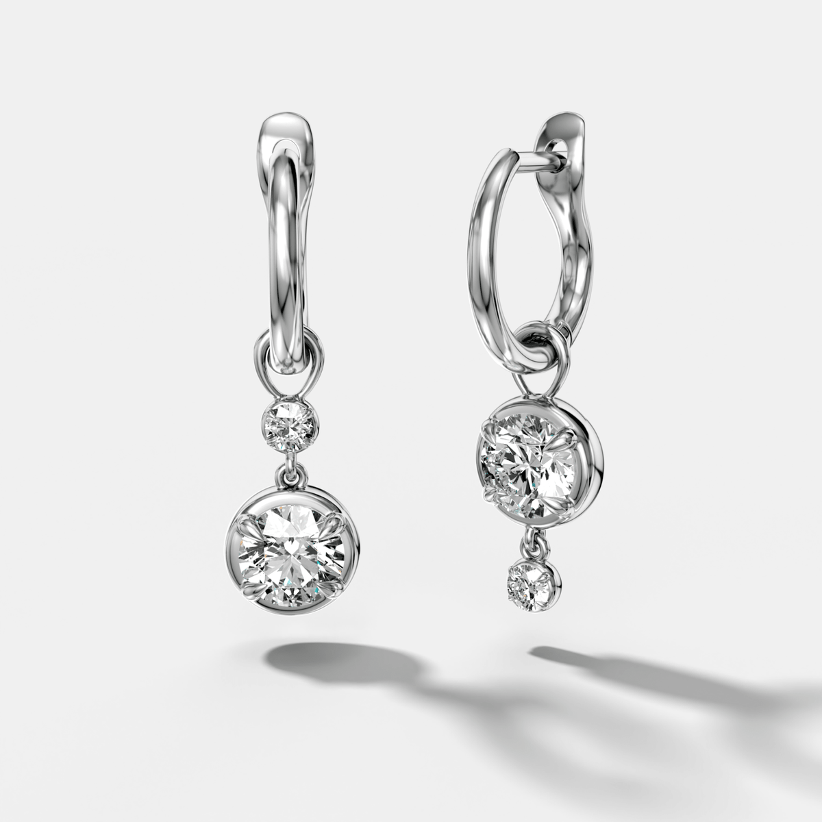 Alternating Mini Tiered Bezel Drop Huggies with Round Cut Diamonds - GOODSTONE