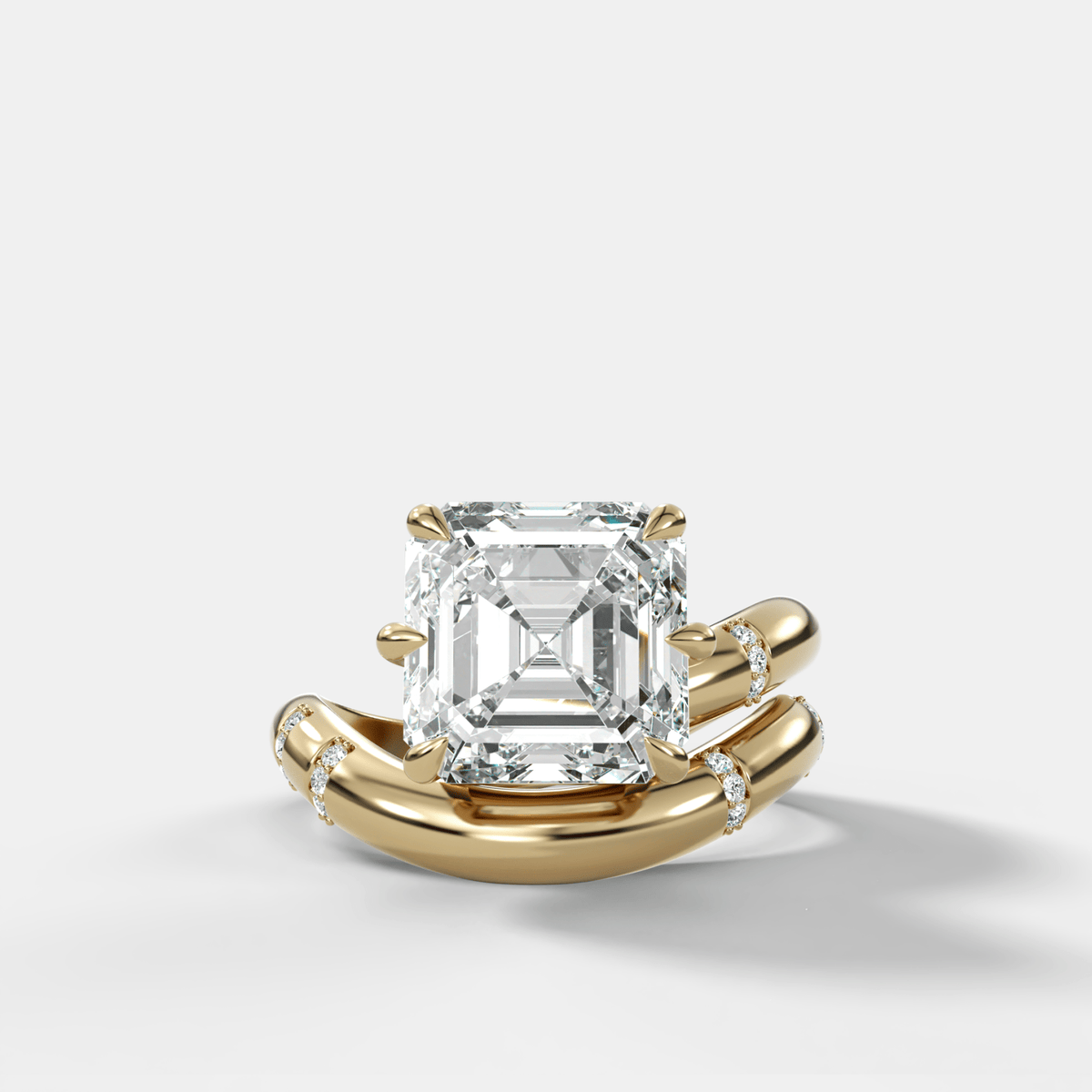 Asscher Cut Diamond Contoured Pavé Wrap Engagement Ring - GOODSTONE