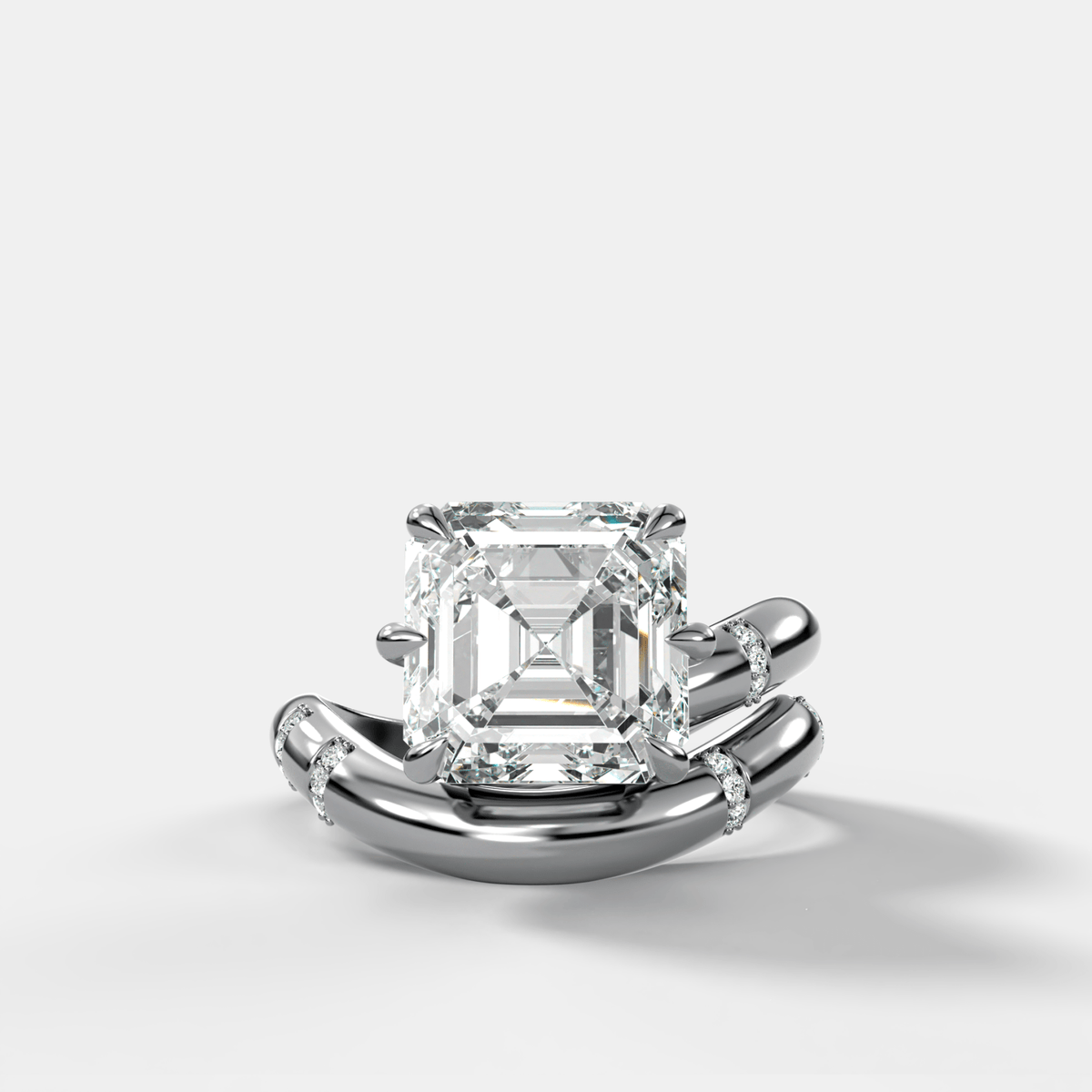 Asscher Cut Diamond Contoured Pavé Wrap Engagement Ring - GOODSTONE – White Gold / Platinum
