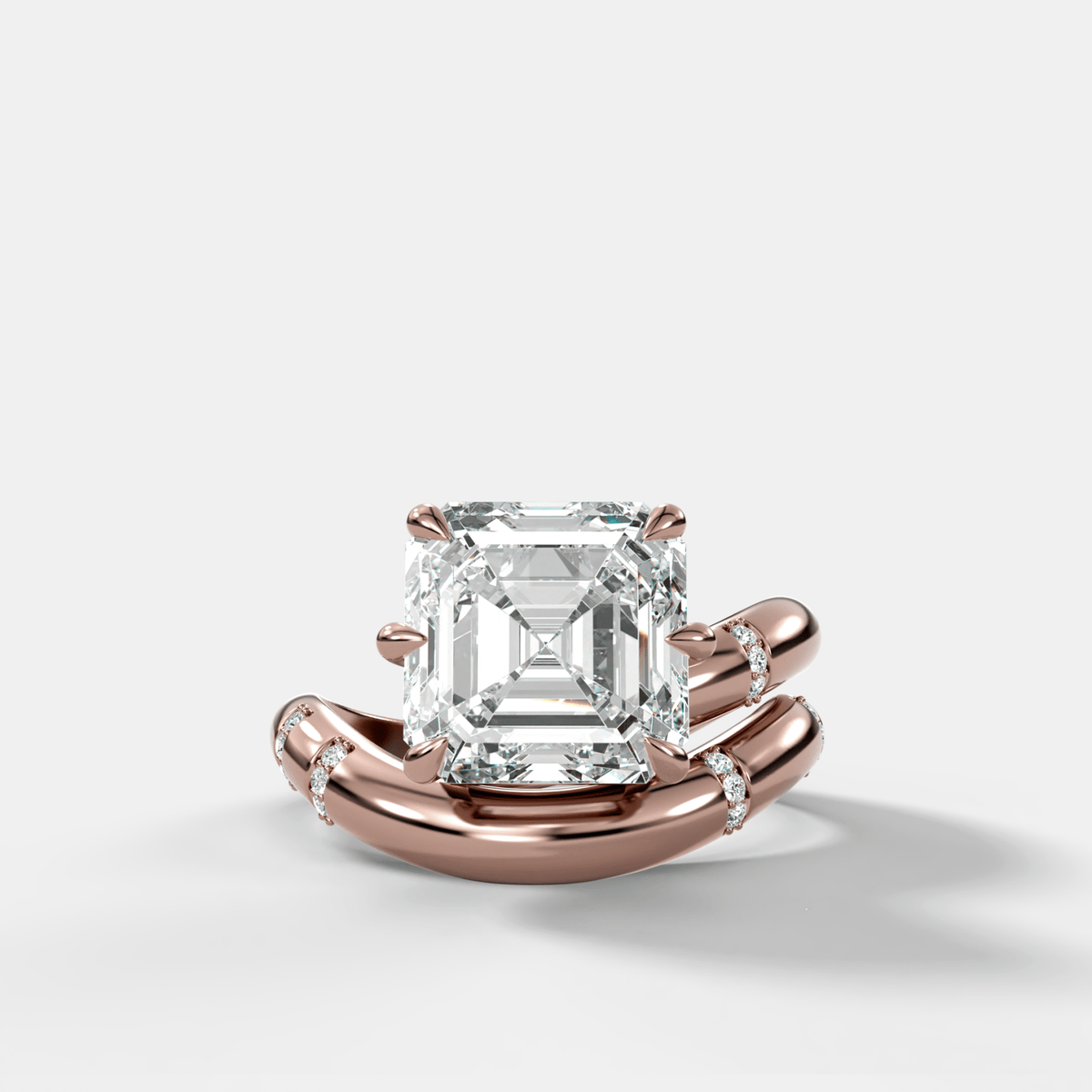 Asscher Cut Diamond Contoured Pavé Wrap Engagement Ring - GOODSTONE – Rose Gold