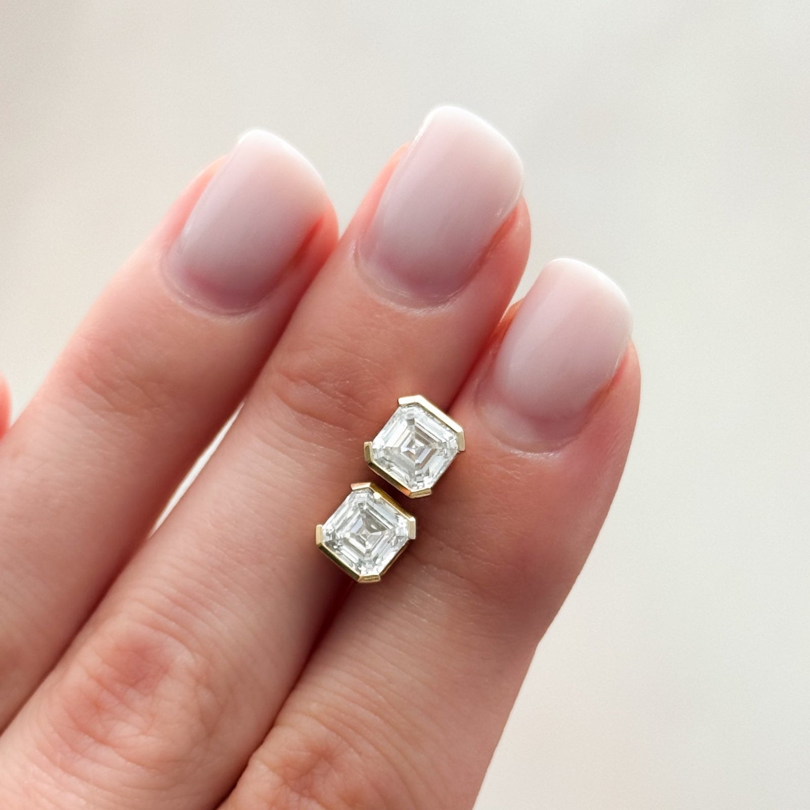 Asscher Cut Half Bezel Diamond Studs - GOODSTONE