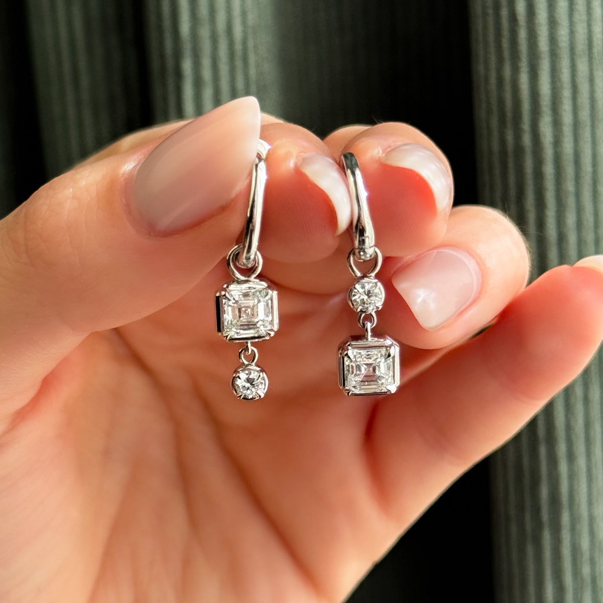 Alternating Mini Tiered Bezel Drop Huggies with Asscher Cut Diamonds