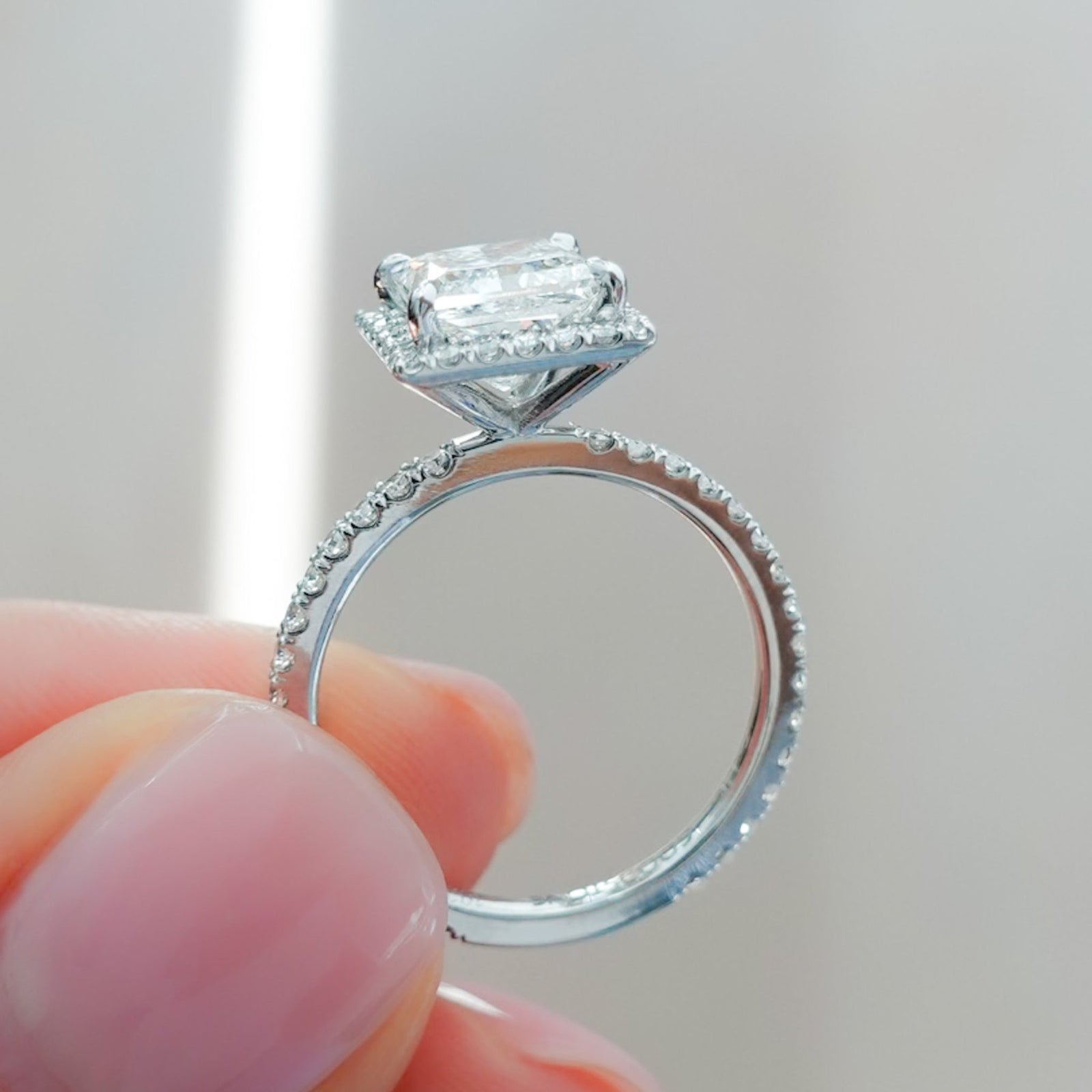Aurora Pavé Halo Engagement Ring With Princess Cut Diamond - GOODSTONE