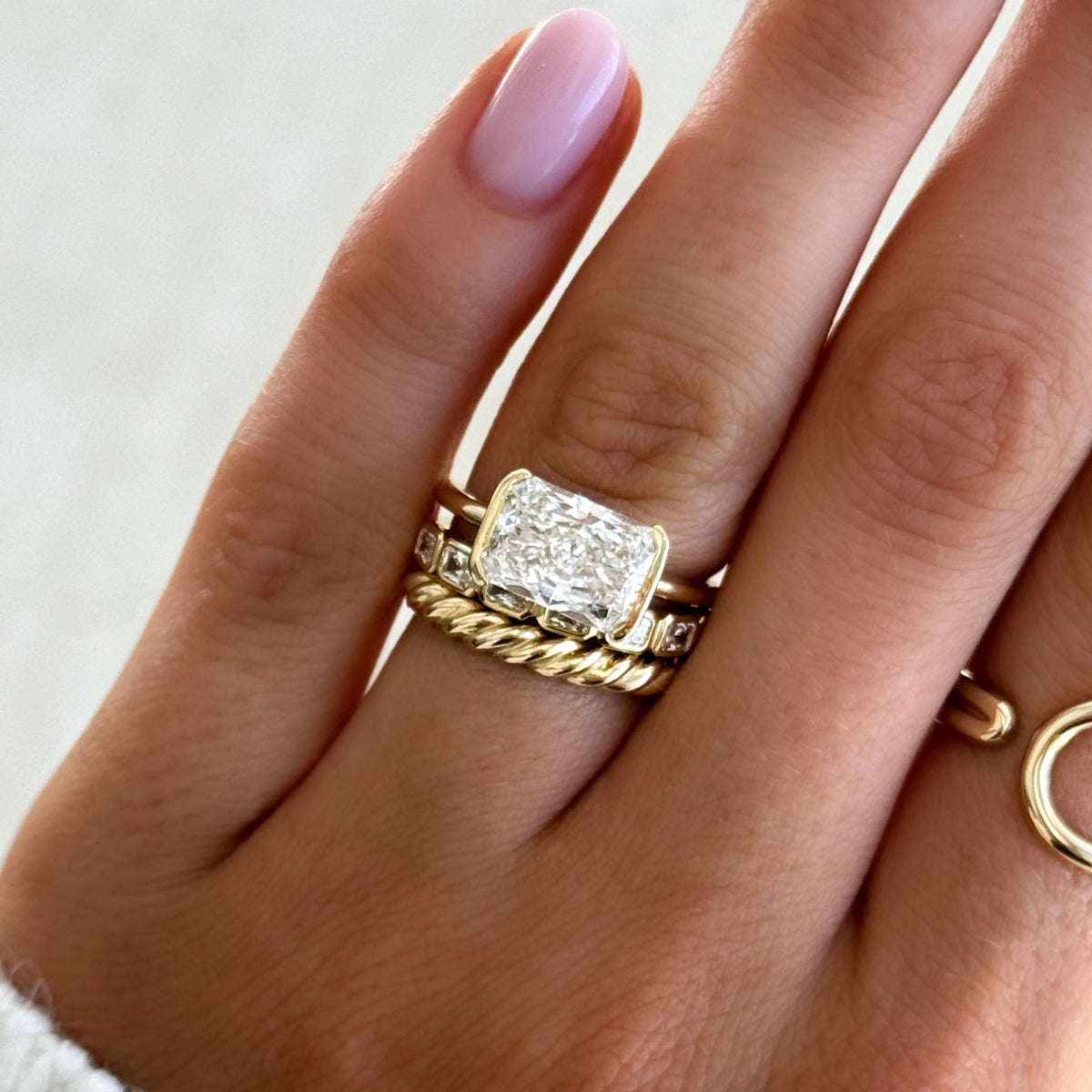 Baby Bezel Set Eternity Band With East West Natural Radiant Cuts - GOODSTONE