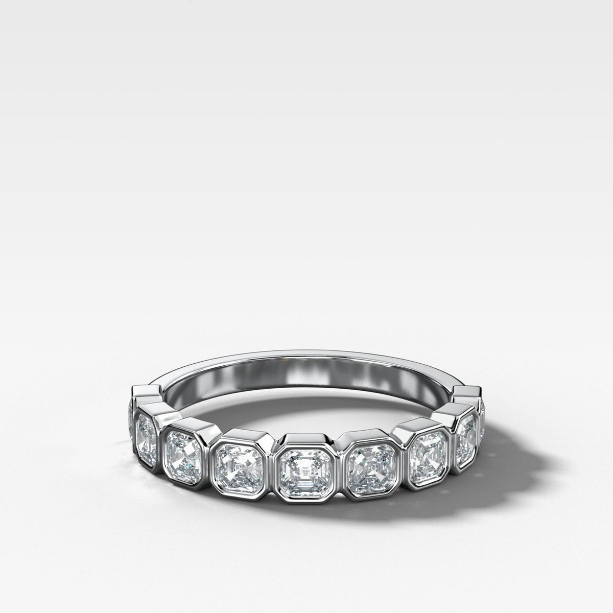 Baby Bezel Set Halfway Wedding Band With Asscher Cuts - GOODSTONE
