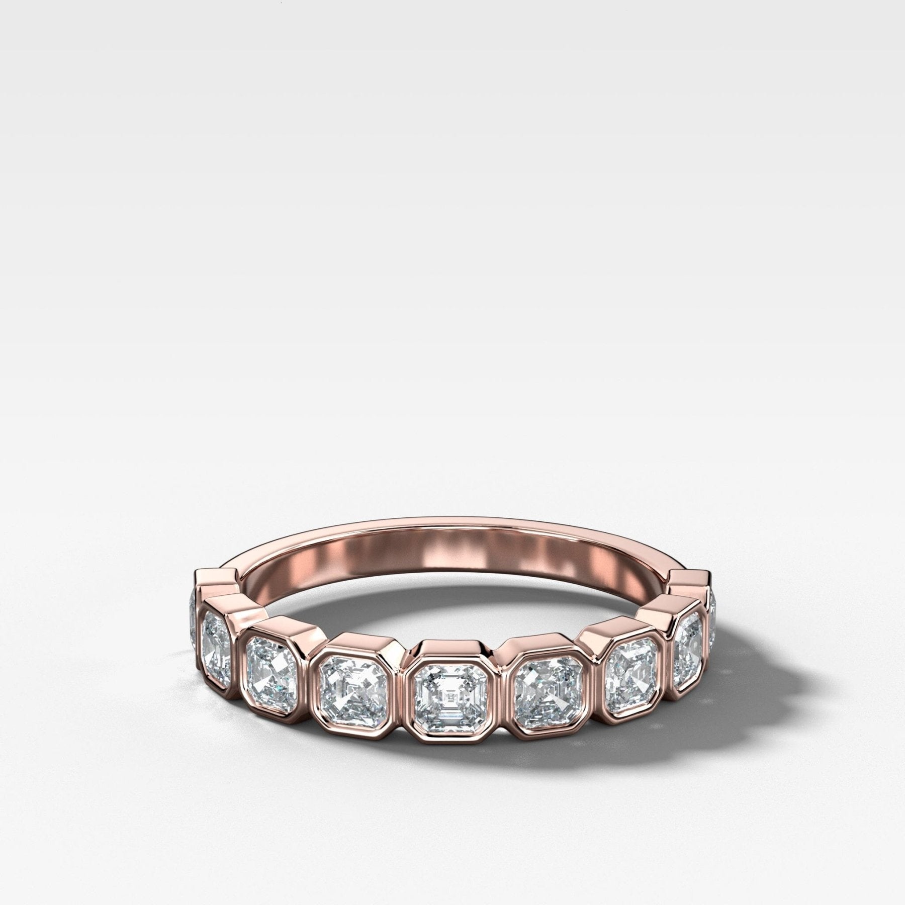 Baby Bezel Set Halfway Wedding Band With Asscher Cuts - GOODSTONE