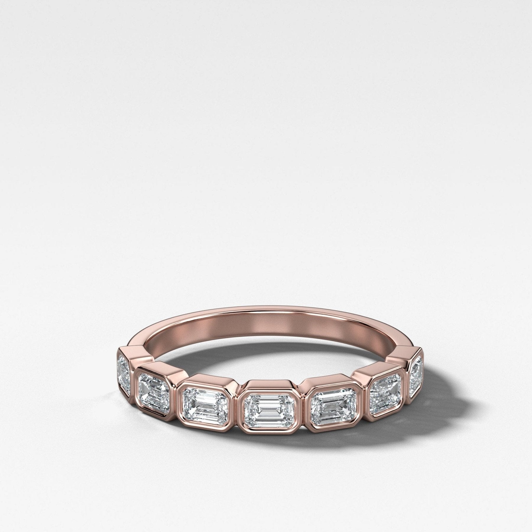 Baby Bezel Set Halfway Wedding Band With East West Emerald Cuts - GOODSTONE