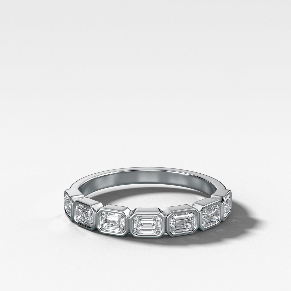 Baby Bezel Set Halfway Wedding Band With East West Emerald Cuts - GOODSTONE