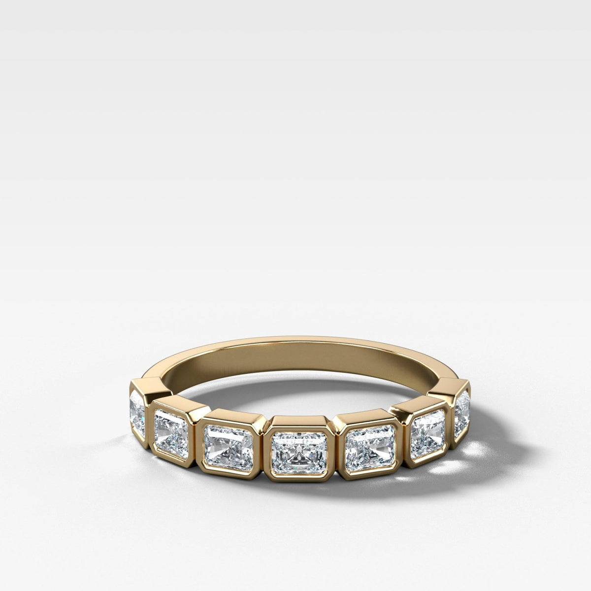 Baby Bezel Set Halfway Wedding Band With East West Radiant Cuts - GOODSTONE