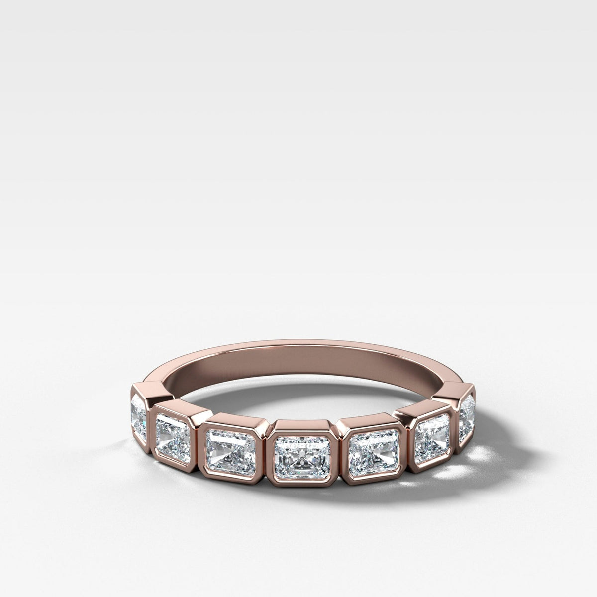 Baby Bezel Set Halfway Wedding Band With East West Radiant Cuts - GOODSTONE