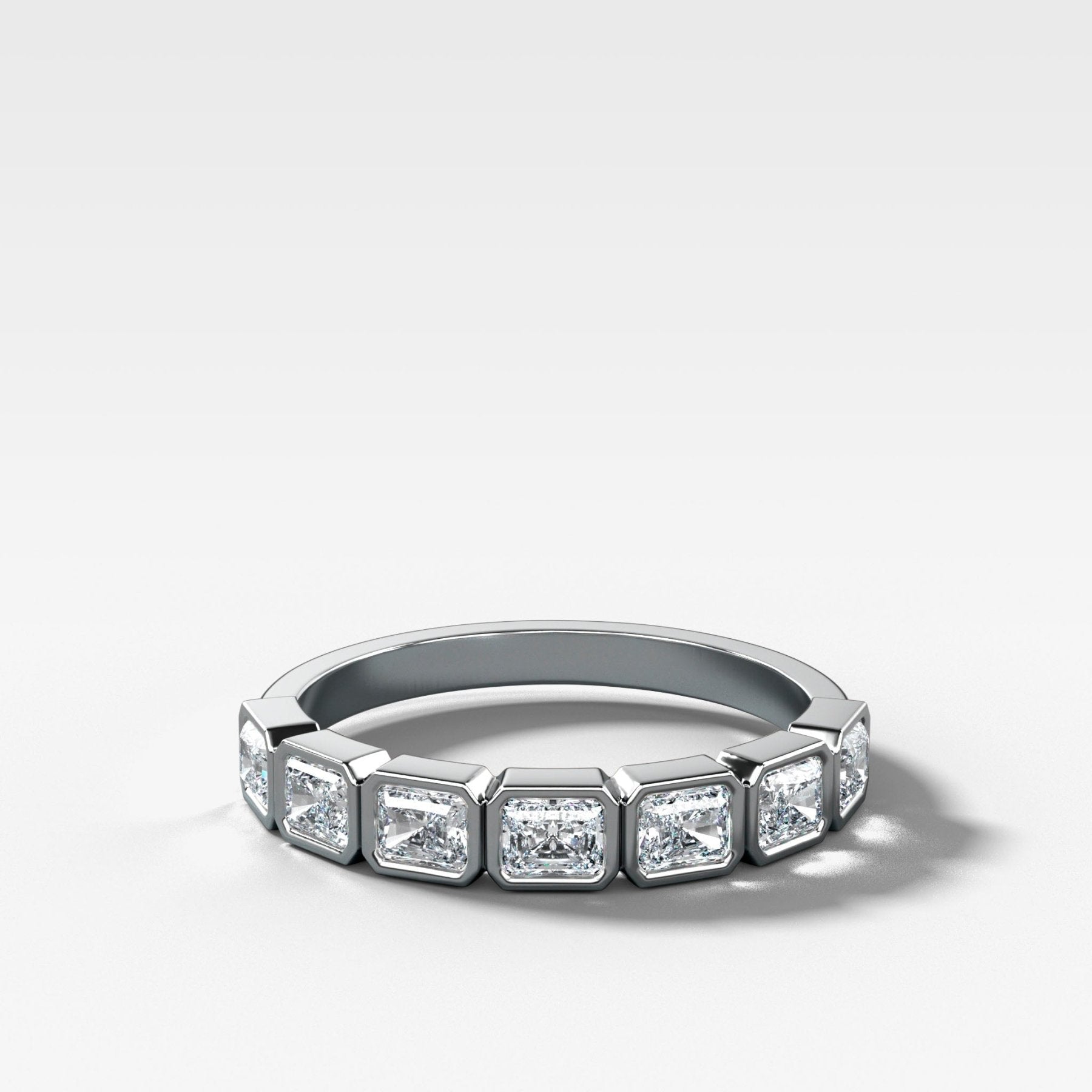Baby Bezel Set Halfway Wedding Band With East West Radiant Cuts - GOODSTONE