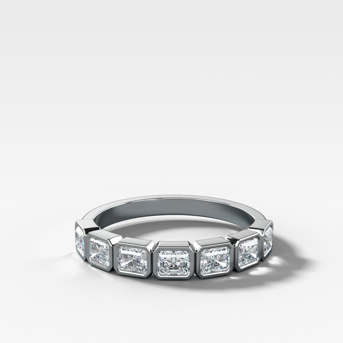 Baby Bezel Set Halfway Wedding Band With East West Radiant Cuts - GOODSTONE