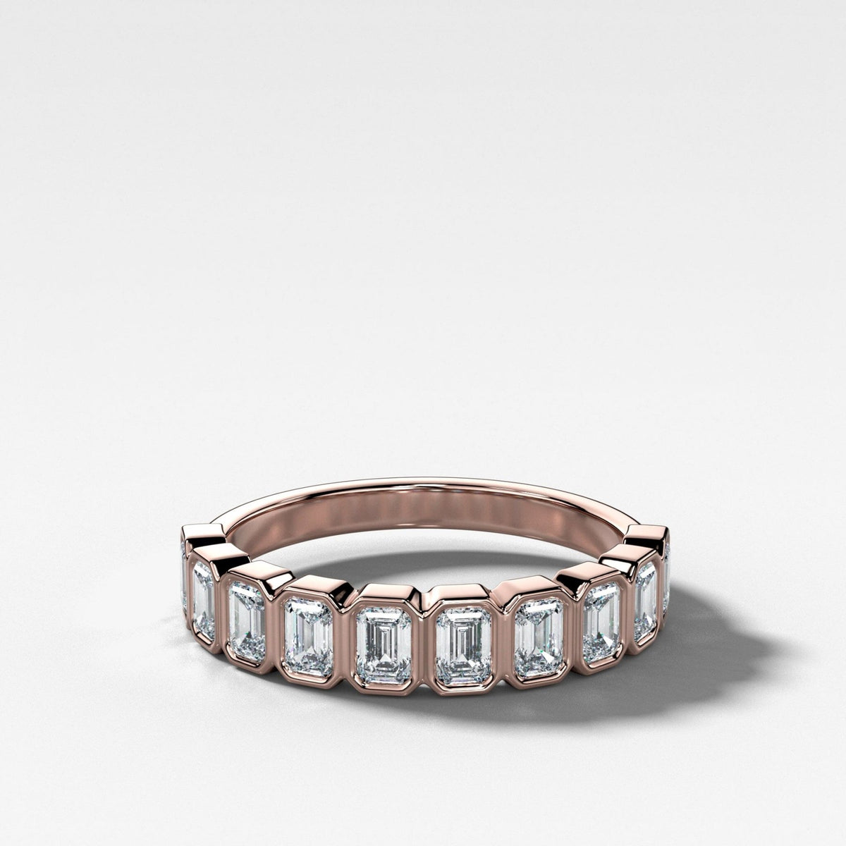 Baby Bezel Set Halfway Wedding Band With Emerald Cuts - GOODSTONE