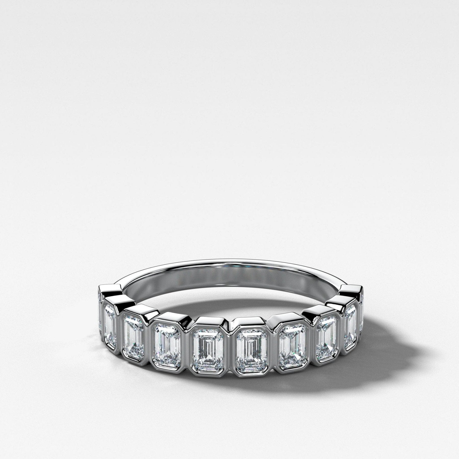 Baby Bezel Set Halfway Wedding Band With Emerald Cuts - GOODSTONE