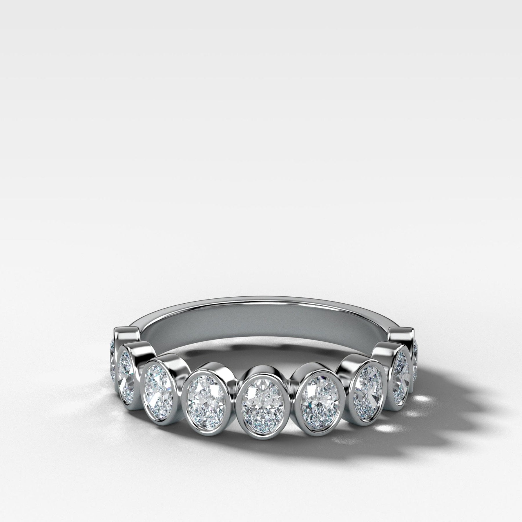 Baby Bezel Set Halfway Wedding Band With Oval Cuts - GOODSTONE