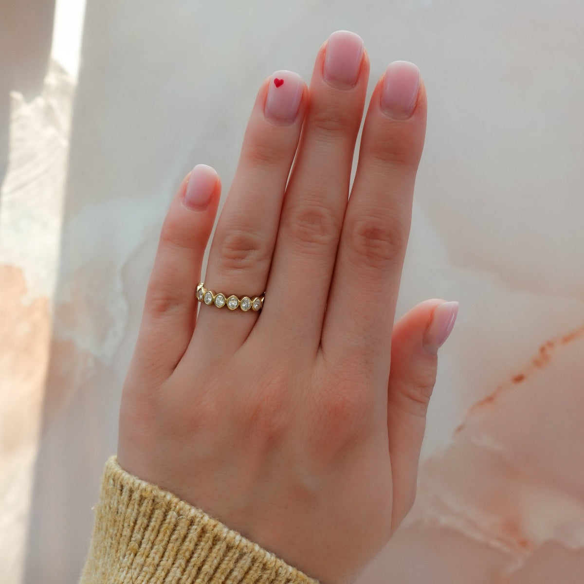 Baby Bezel Set Halfway Wedding Band With Oval Cuts - GOODSTONE