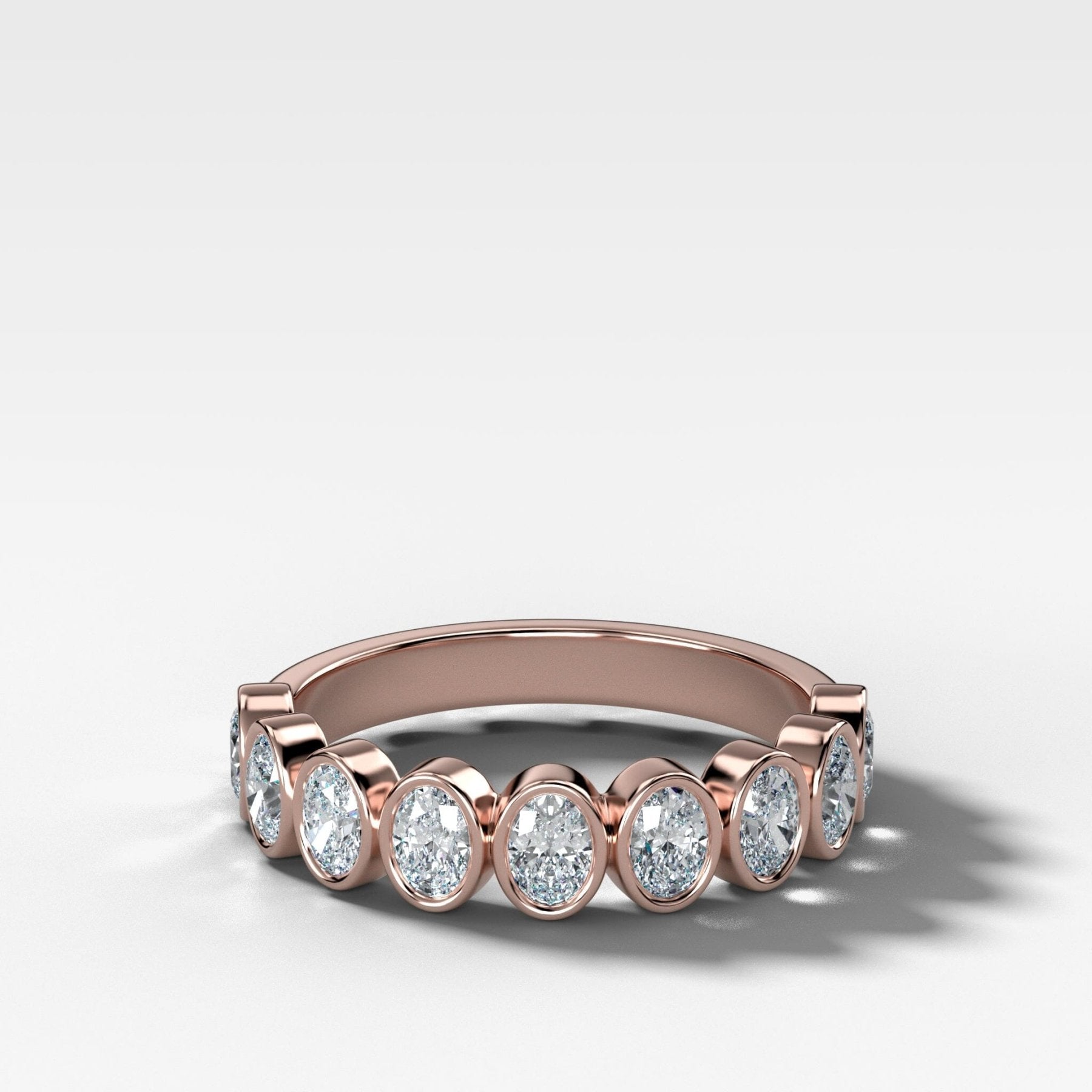 Baby Bezel Set Halfway Wedding Band With Oval Cuts - GOODSTONE