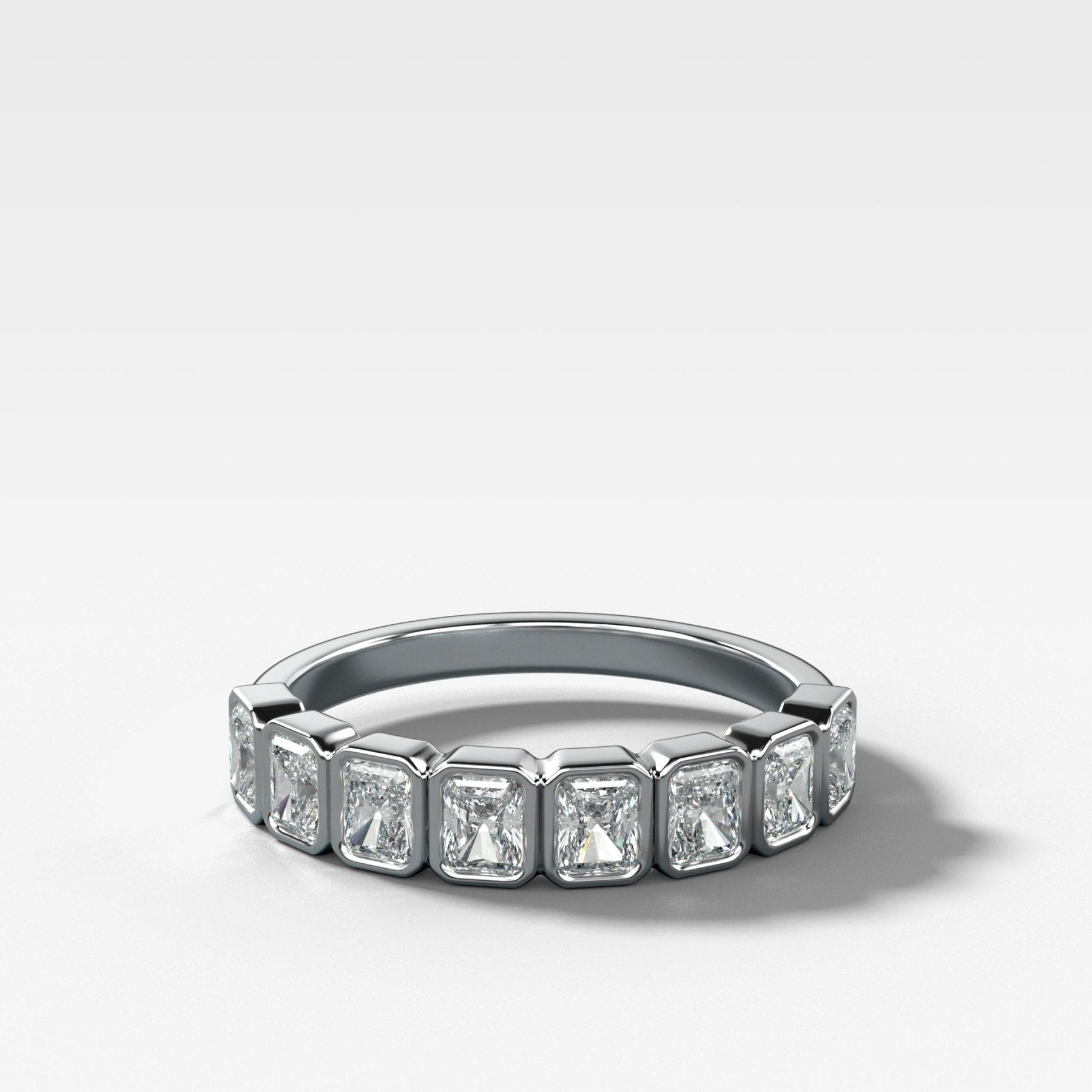 Baby Bezel Set Halfway Wedding Band With Radiant Cuts - GOODSTONE