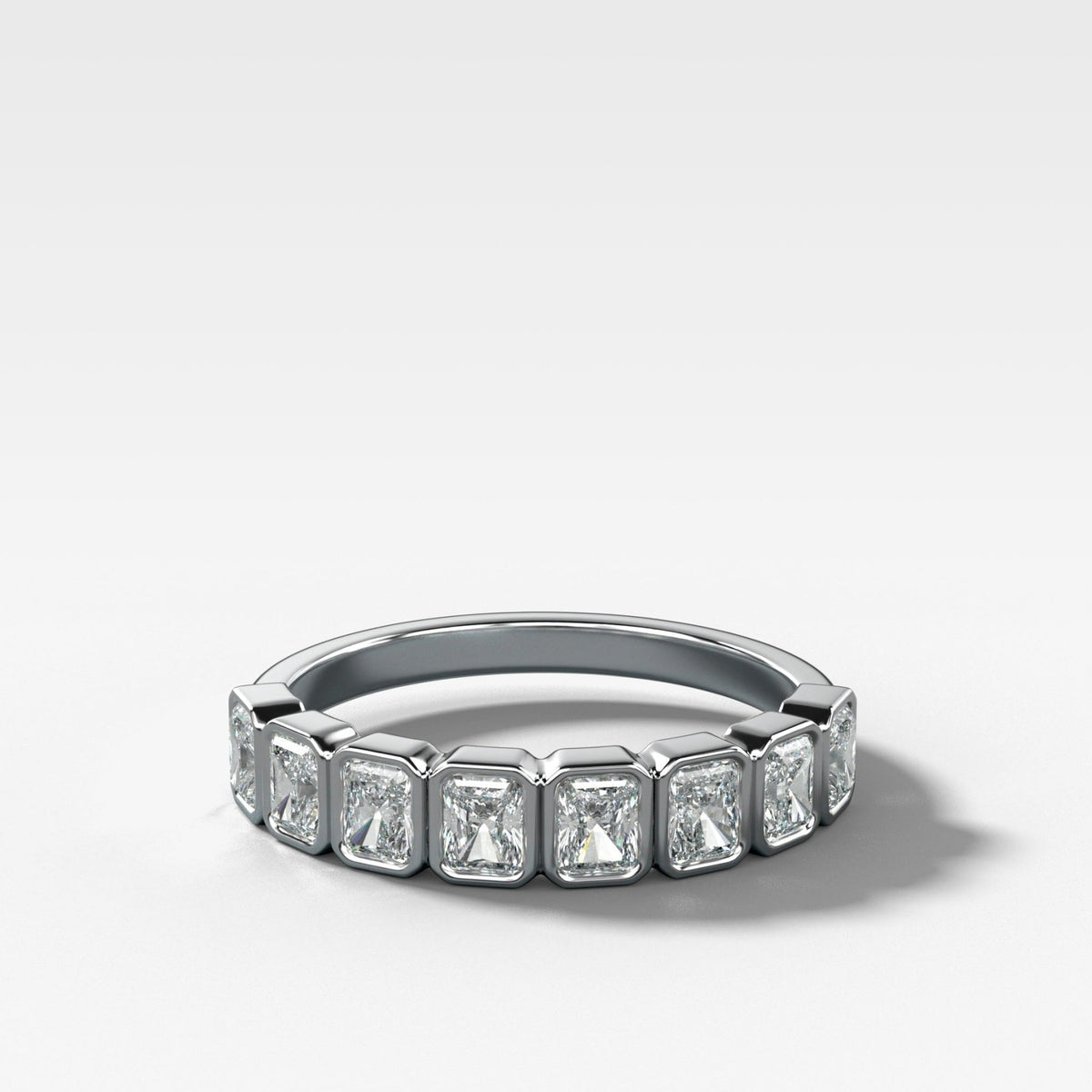Baby Bezel Set Halfway Wedding Band With Radiant Cuts - GOODSTONE